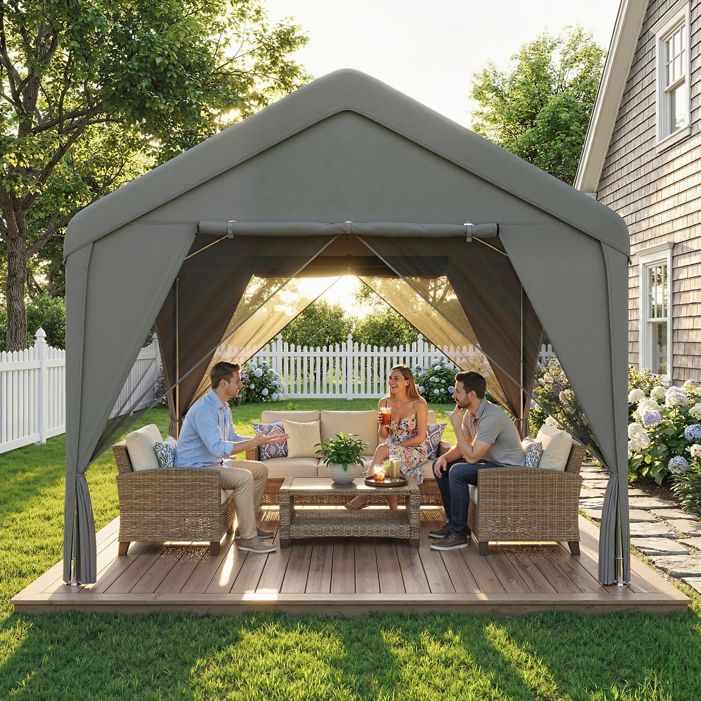 Outsunny 3 x 3 m Patio Gazebo Netting Curtains Outdoor Canopy Shelter Galvanised Steel Frame Dark Grey