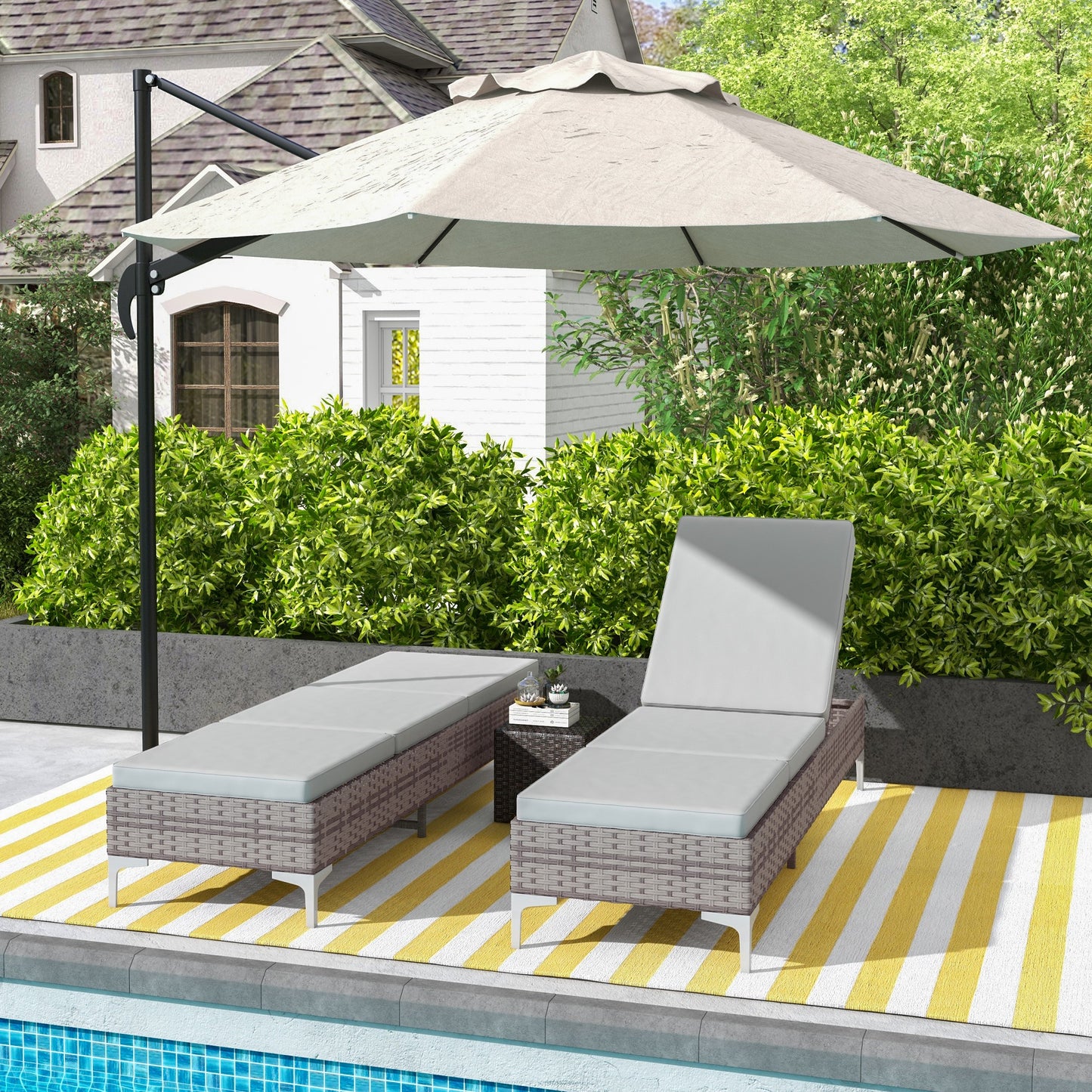 Outsunny Set of 2 Adjustable PE Rattan Sun Loungers with Cushions, Reclining Daybeds for Outdoor Relaxation - ALL4U RETAILER LTD