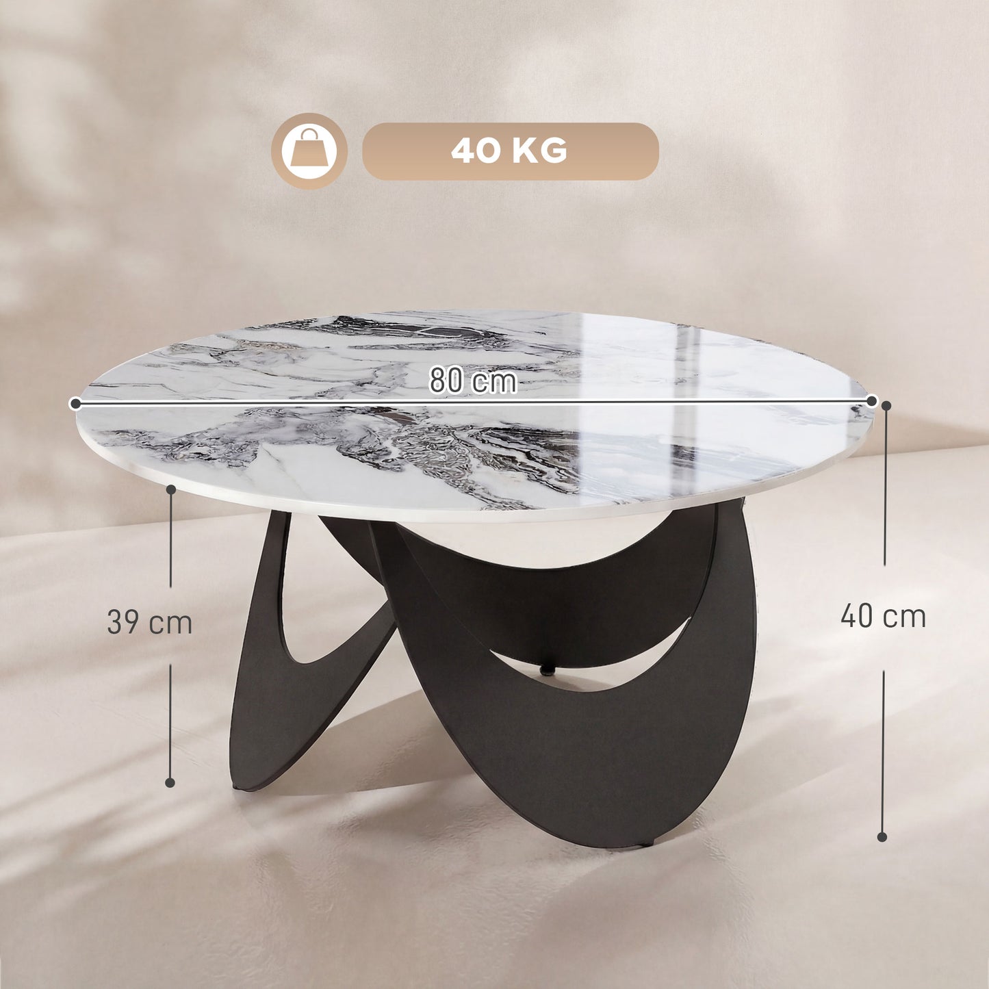 HOMCOM Sintered Stone Coffee Table With Adjustable Foot Pads Modern Centre Table For Living Room White And Black