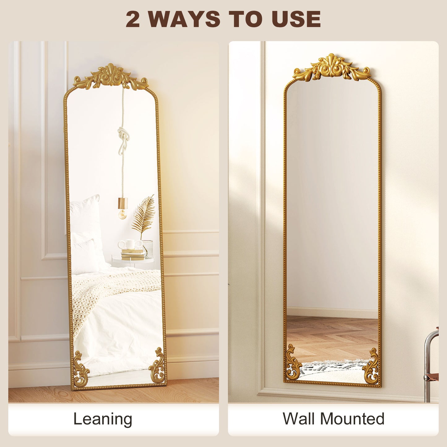 HOMCOM Full Length Floor Mirror 50 By 160 cm With Baroque Gold Tone Metal Frame For Bedroom Living Room Dressing Room