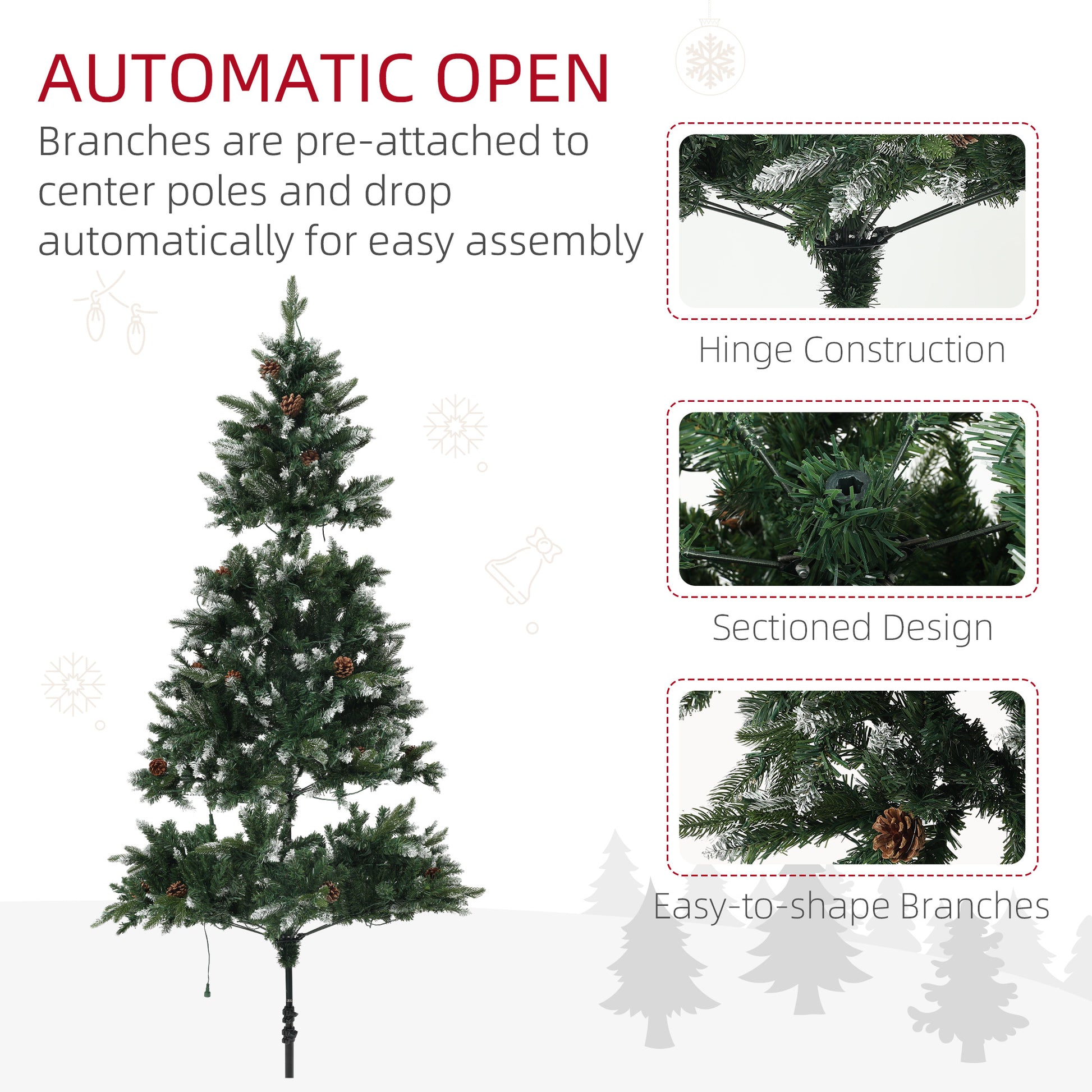 HOMCOM 6ft Prelit LED Christmas Tree with Dual Color Lights and 1078 Realistic Tips on Metal Base - ALL4U RETAILER LTD