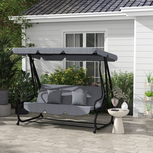 Outsunny Three Person Garden Swing Chair With Adjustable Canopy And Convertible Bed Light Brown
