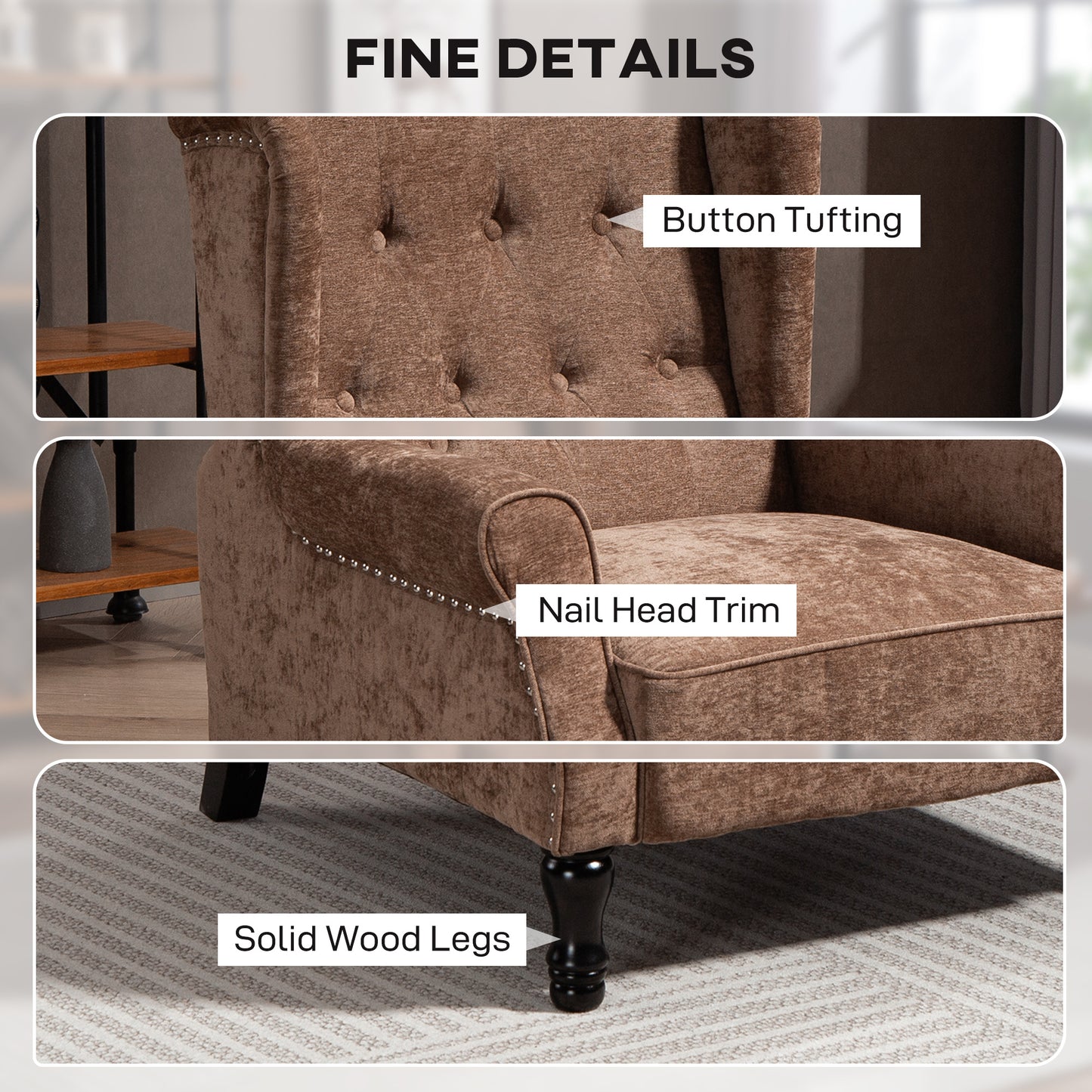 HOMCOM 150 Degree Reclining Vintage Armchair With Footrest Brown Tufted Back And Premium Comfort
