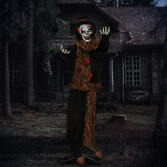 HOMCOM Animated Life-Size Talking Circus Clown with Light-Up Eyes for Outdoor Halloween Decor - ALL4U RETAILER LTD