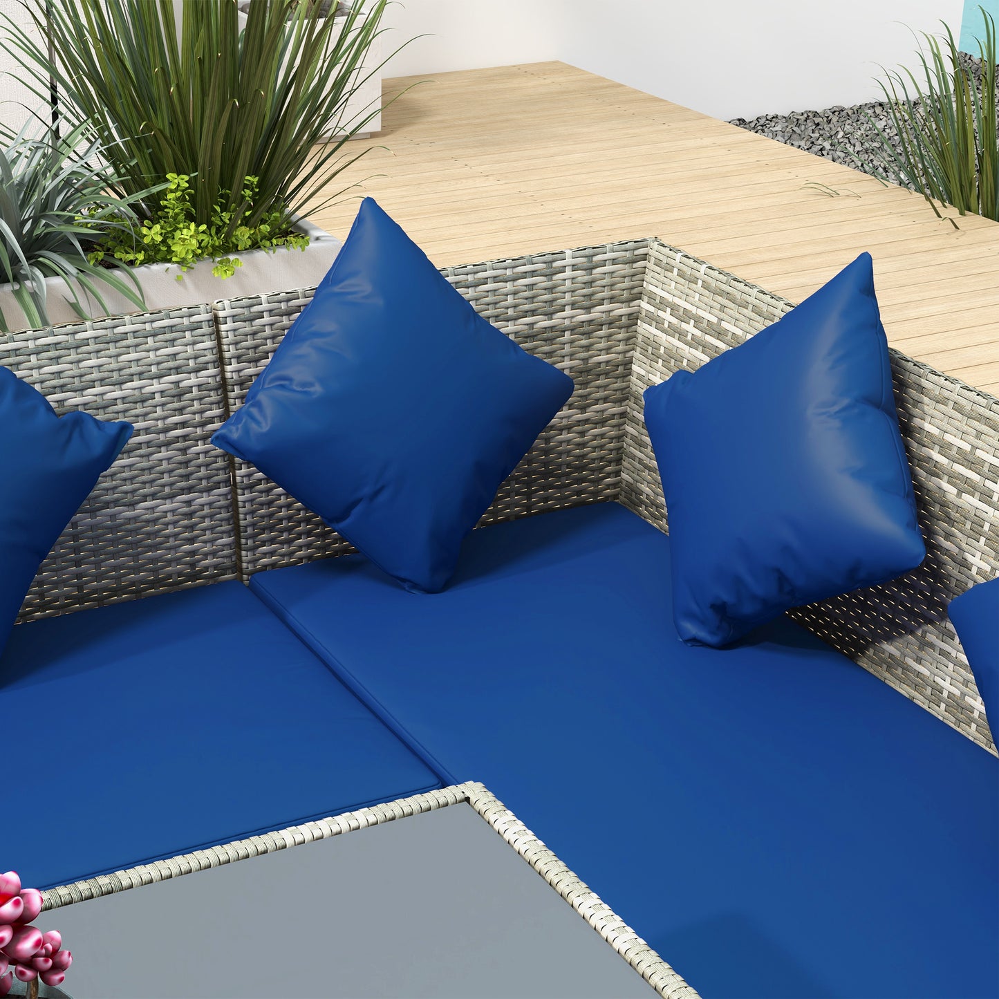 Outsunny 5 Piece Rattan Garden Furniture Set With Dining Table Cushions Dark Blue