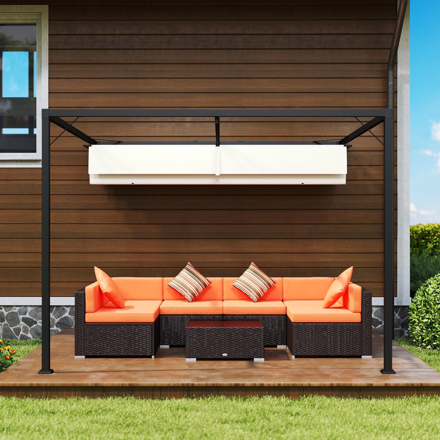 Outsunny 3x3 Meter Pergola With Sliding Canopy Cream White Outdoor Gazebo For Patio Parties And Dining