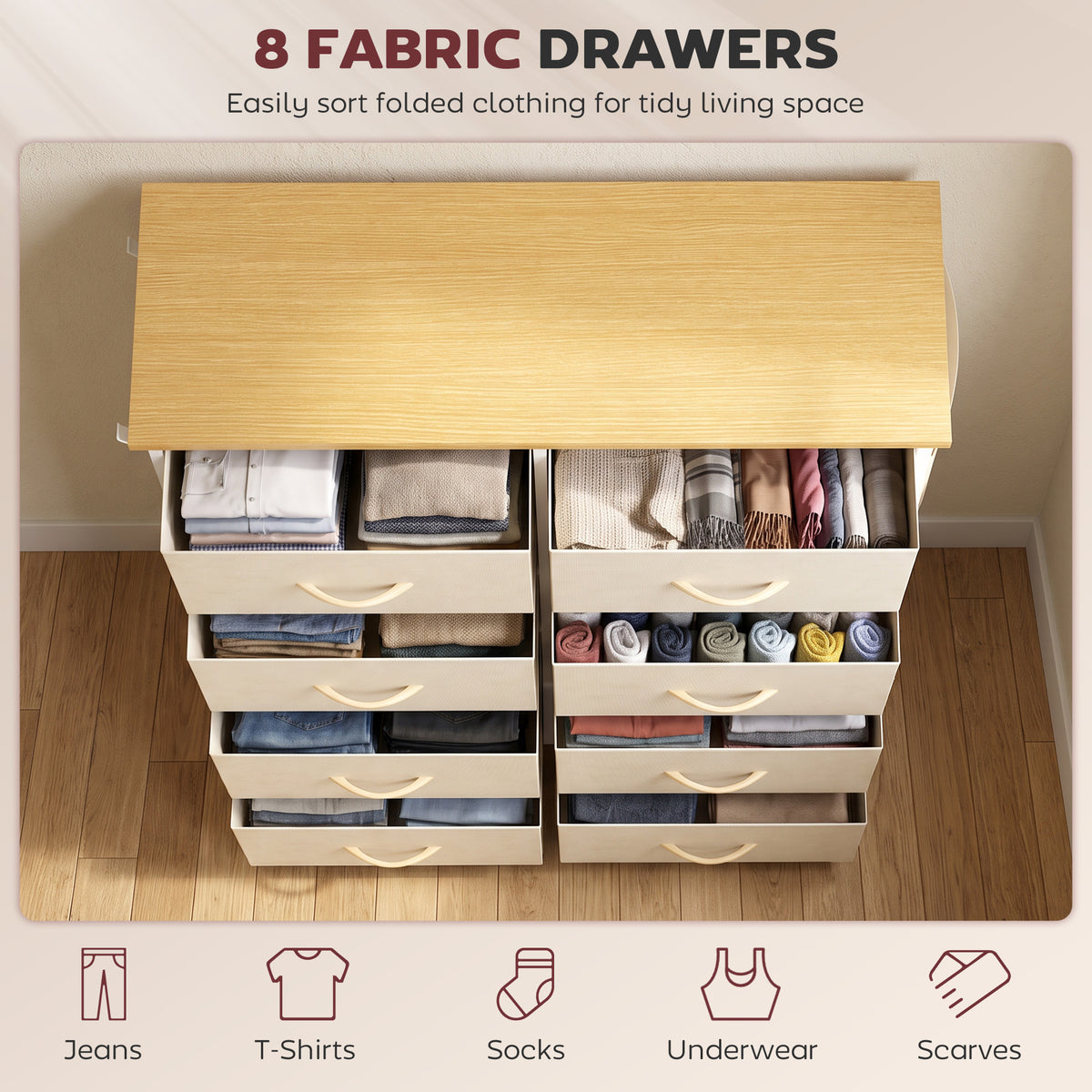 HOMCOM Chest Of Drawers With 8 Fabric Drawers Steel Frame Storage