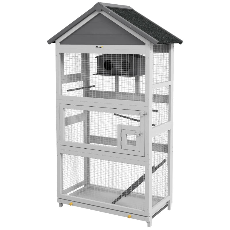 PawHut Wooden Bird Cage with Stand - Grey, Ideal for Finches, Parakeets, and Small Birds - ALL4U RETAILER LTD