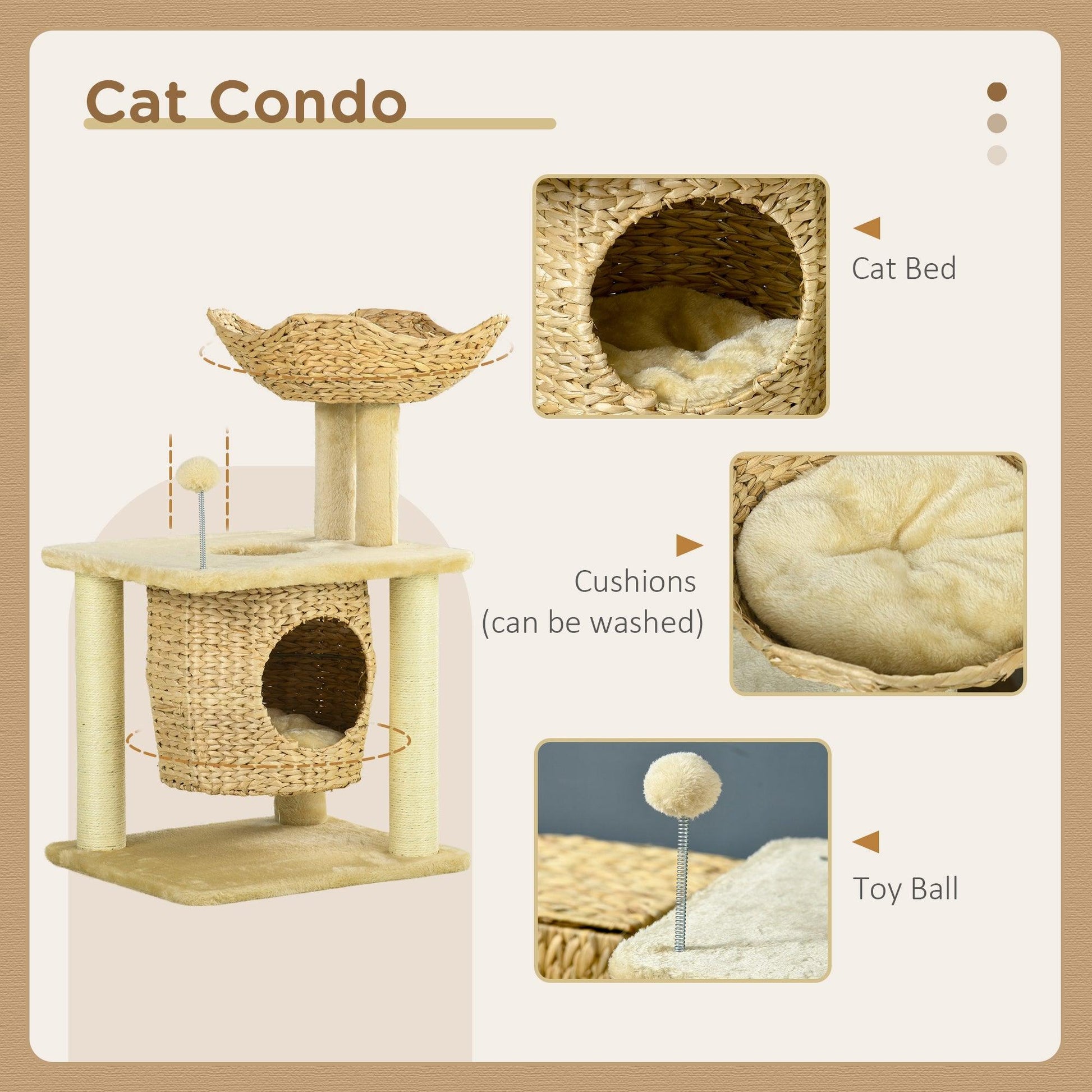 PawHut Cat Tree with Scratching Posts, Cat House, Bed, Washable Cushions - ALL4U RETAILER LTD