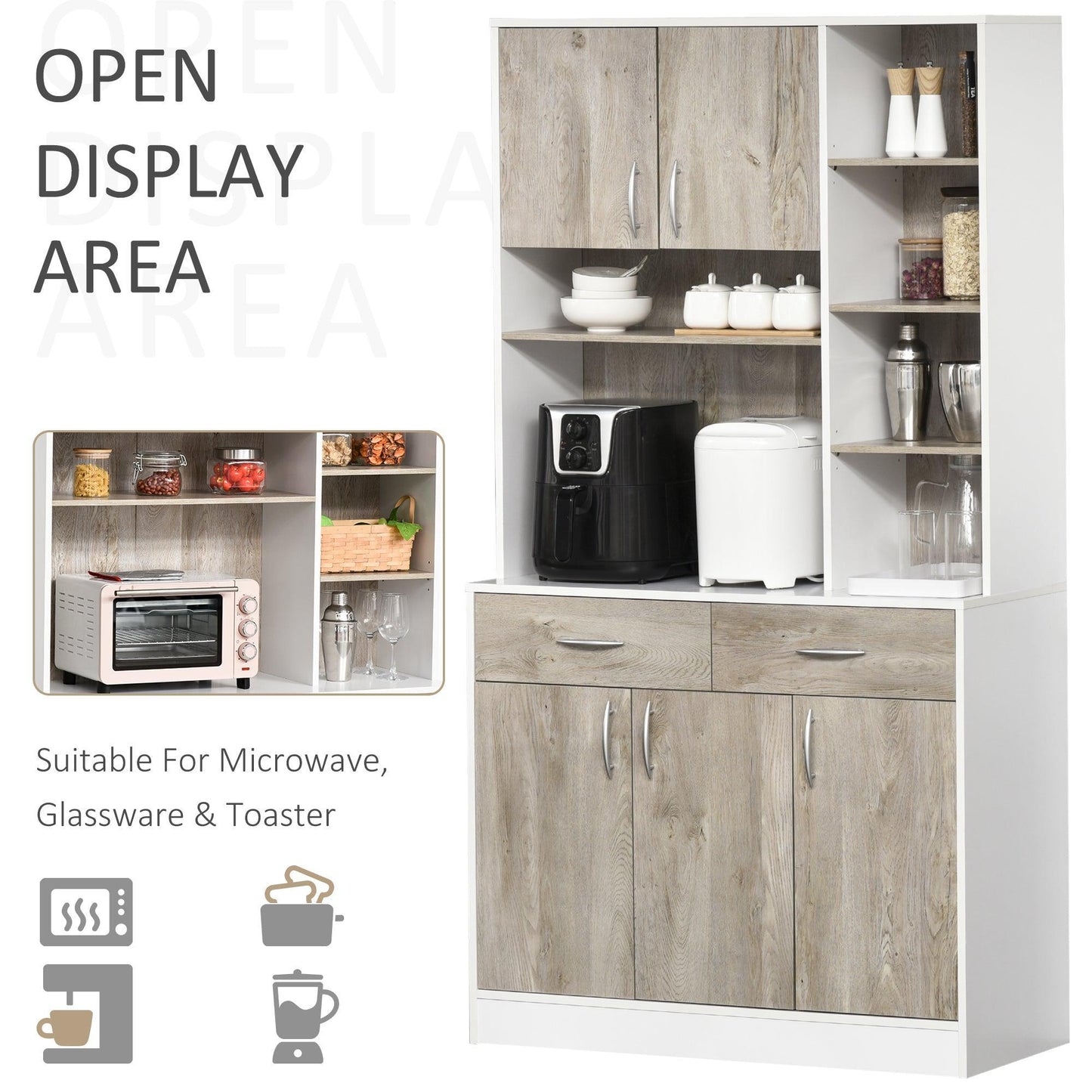 HOMCOM Kitchen Cupboard with Drawers & Shelves - ALL4U RETAILER LTD