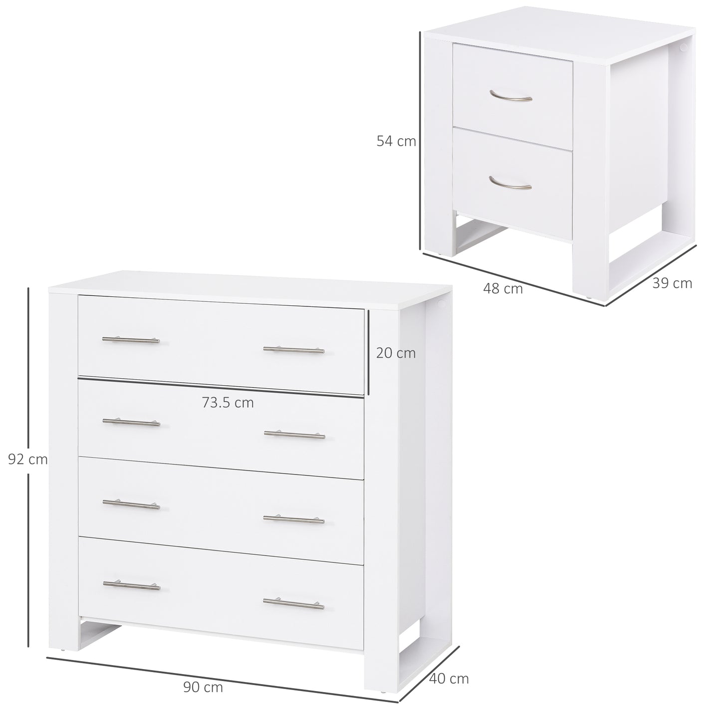 HOMCOM Bedroom Furniture Set With Four Drawer Chest And Two Drawer Nightstand In Modern White