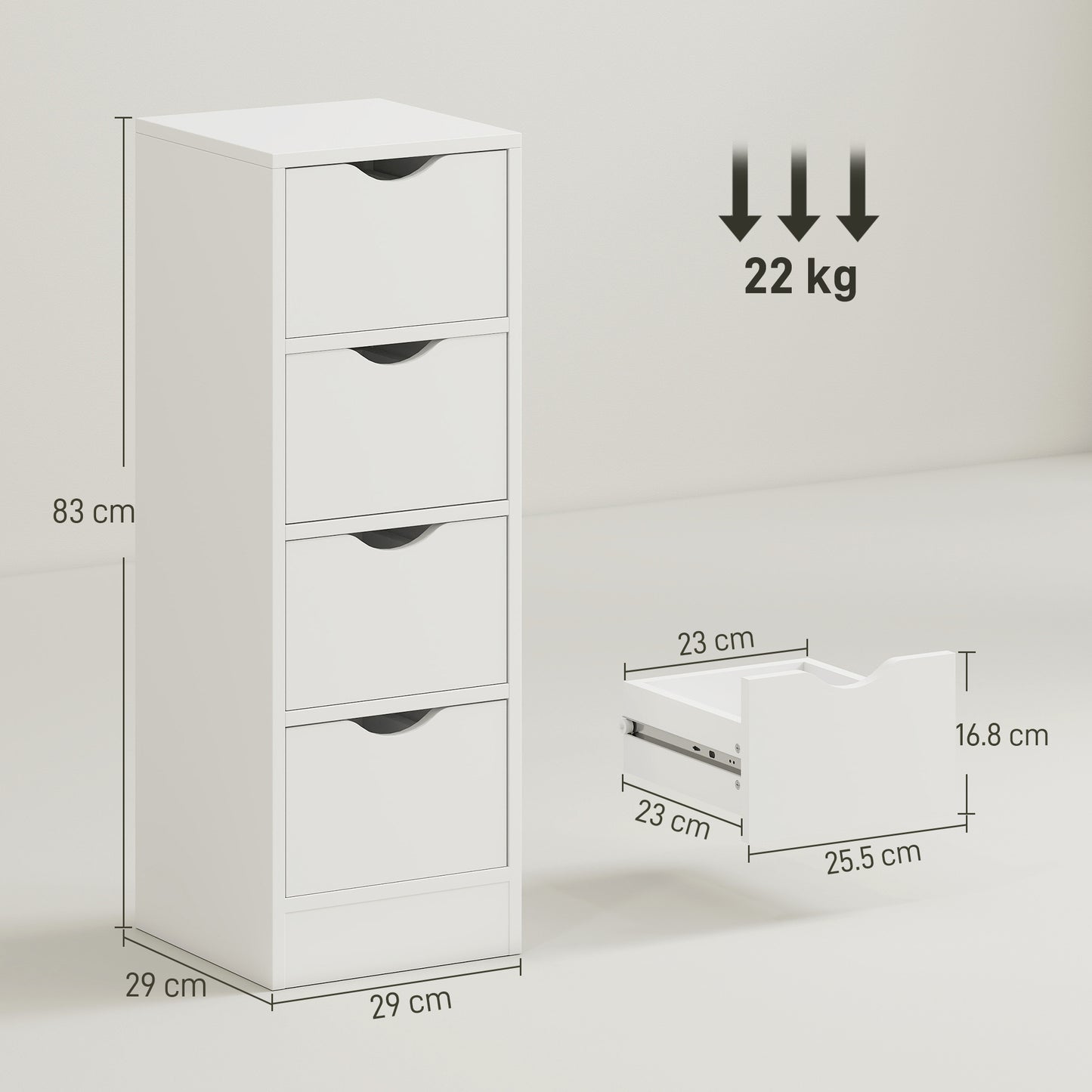HOMCOM White 4 Drawer Bathroom Cabinet Freestanding Narrow Storage With Groove Handles For Small Spaces Nordic Style