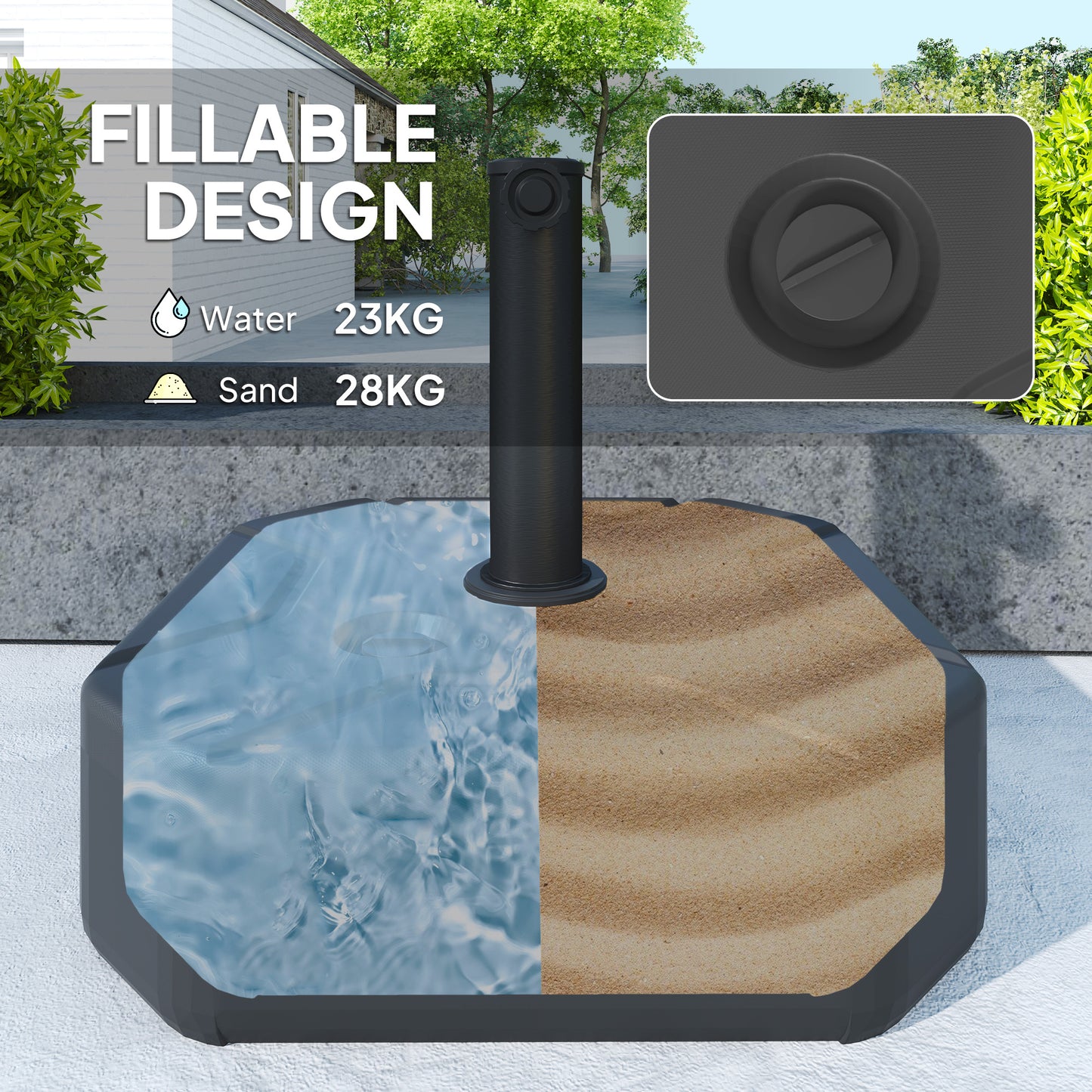 Outsunny Square Parasol Base Heavy Duty Umbrella Stand 25kg Sand Or 20kg Water Fill For 38 48mm Poles Black
