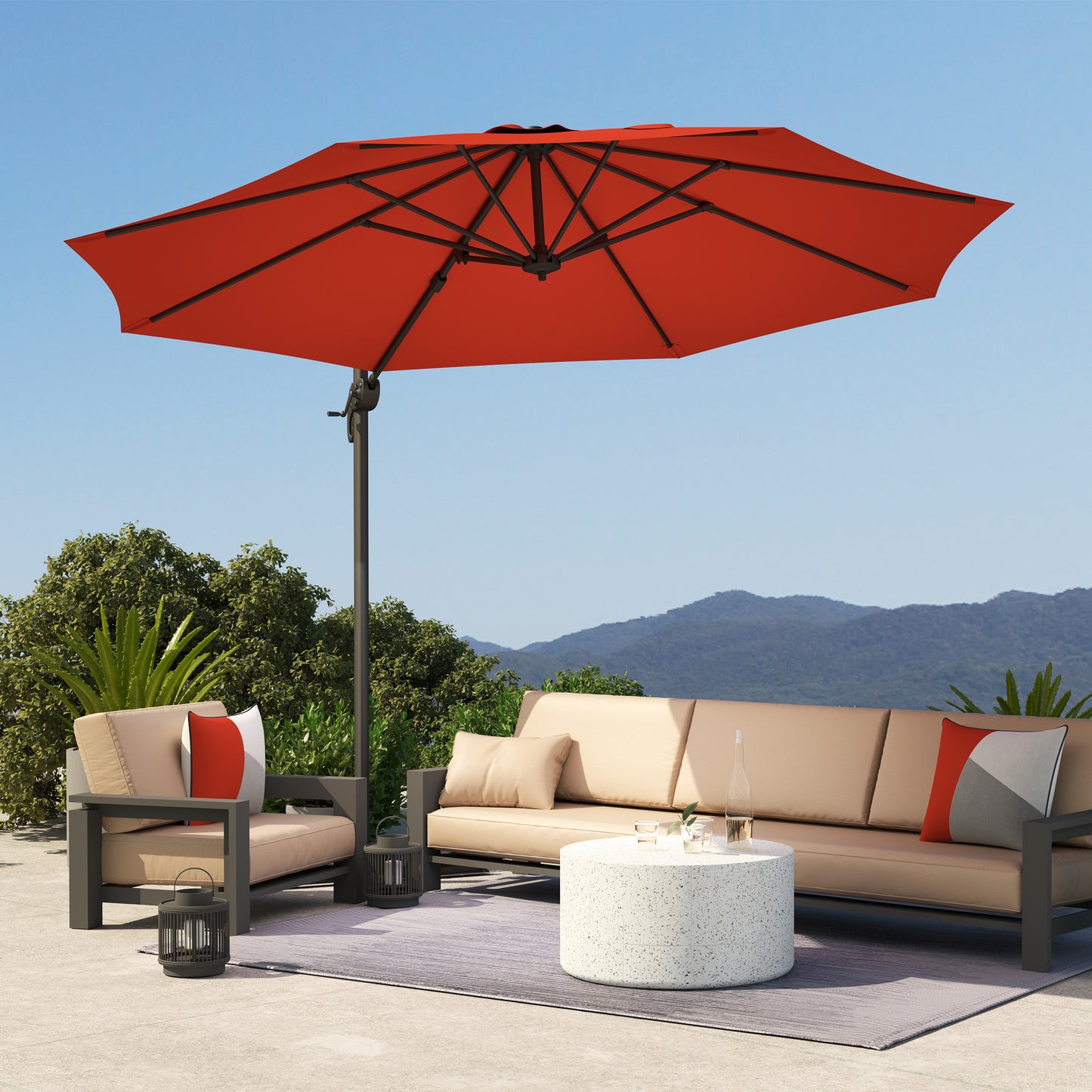 Outsunny Five Position Overhanging Cantilever Parasol Orange With Aluminum Frame And 360 Degree Rotation