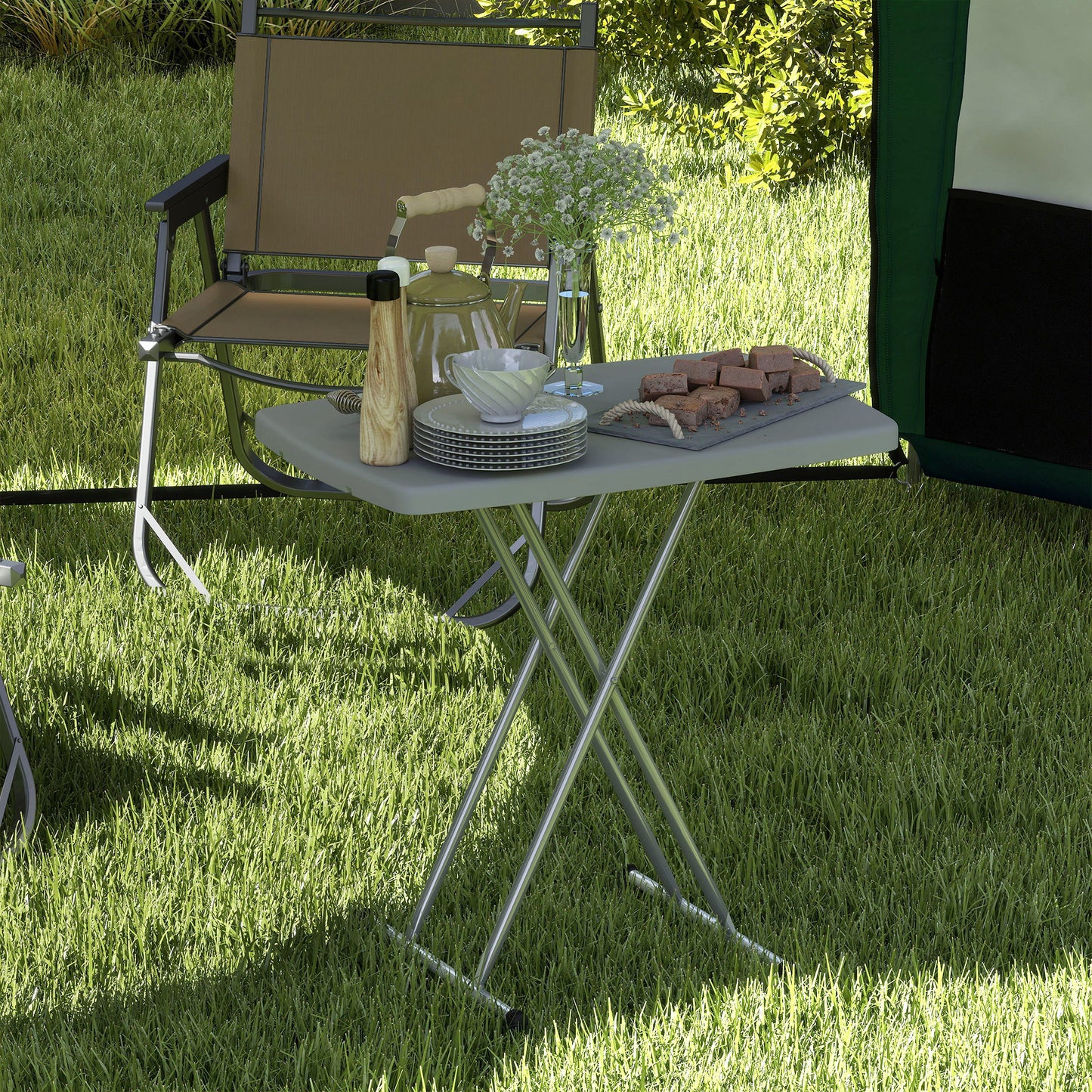 Outsunny Minimal Folding Outdoor Table For Camping And Picnics Grey And White Portable Lightweight