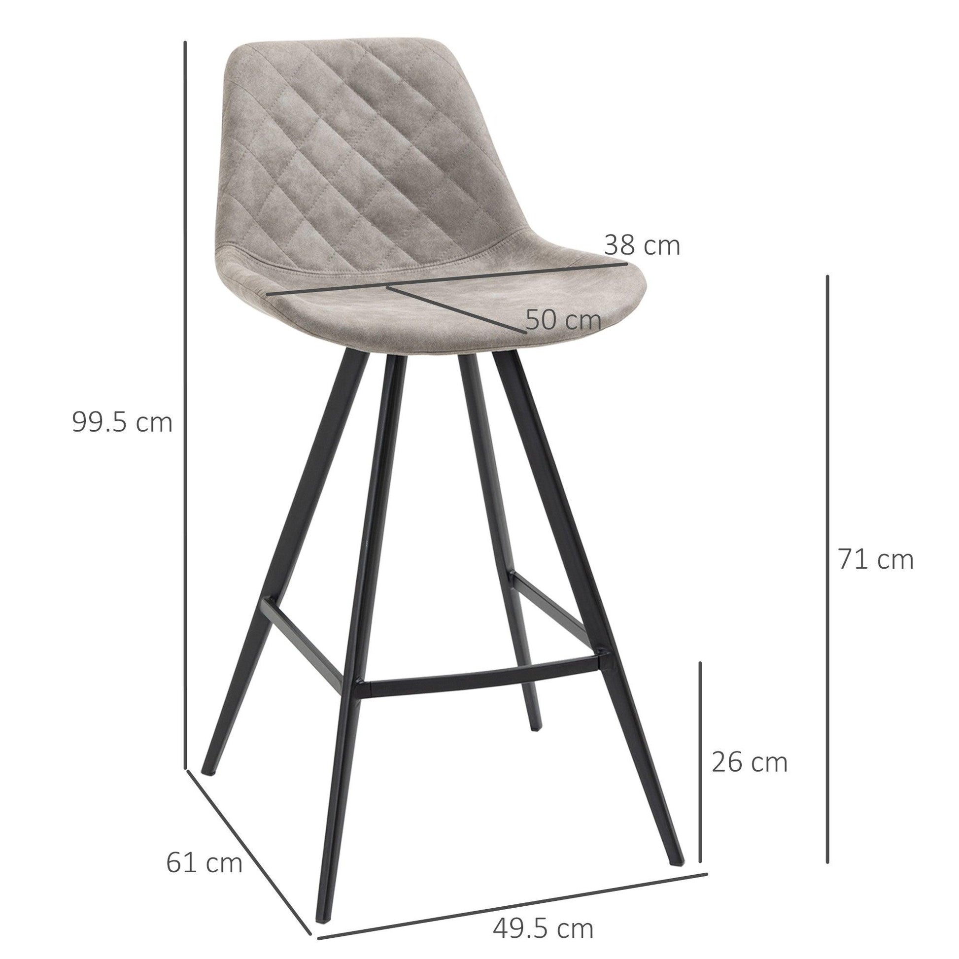 HOMCOM Stylish Grey Bar Stools - Set of 2 Microfiber Seats - ALL4U RETAILER LTD