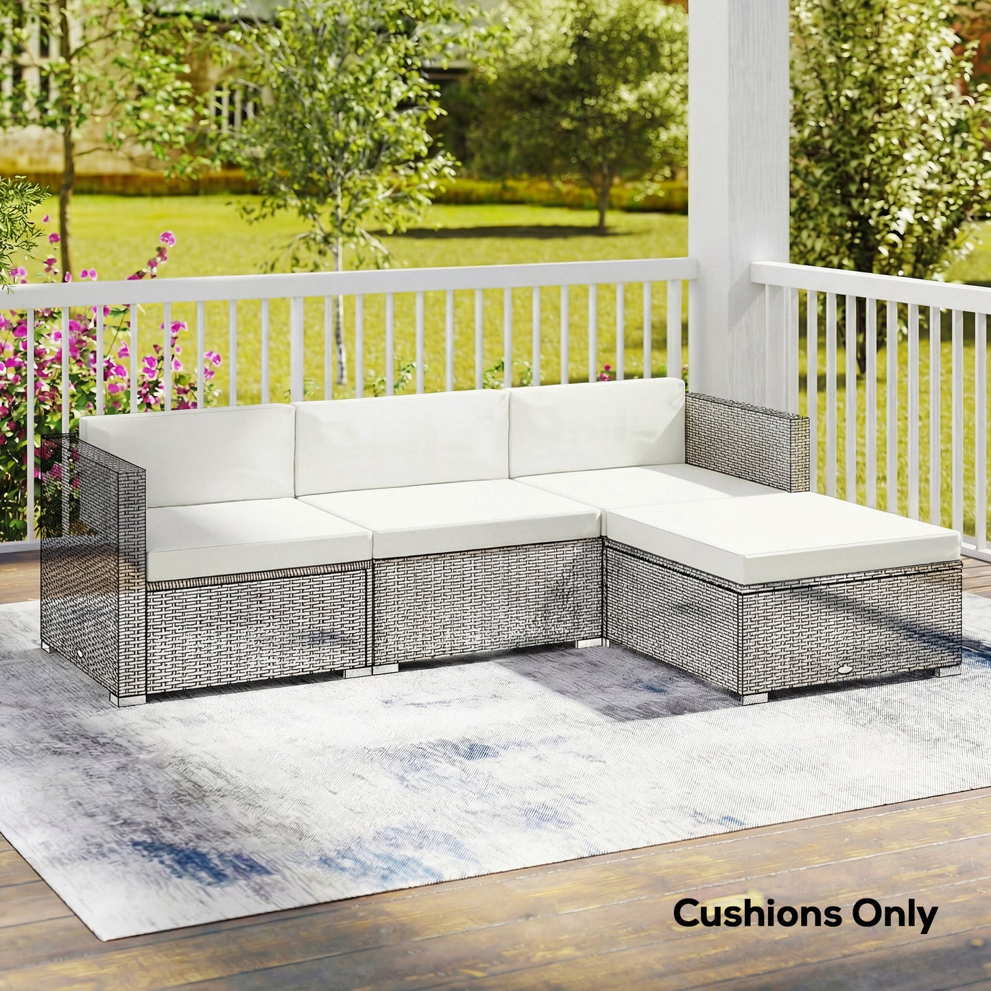 Outsunny 7 Piece Patio Cushions For Outdoor Loveseat With Removable Covers 60x60 cm Cream For Rattan Furniture