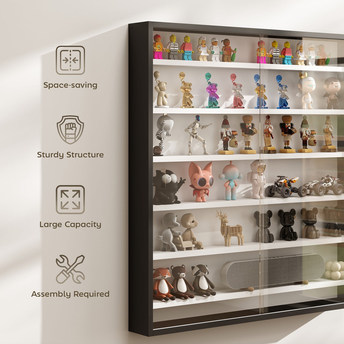 HOMCOM Six Shelf Display Cabinet With Glass Doors Black And White Ideal For Decor And Storage