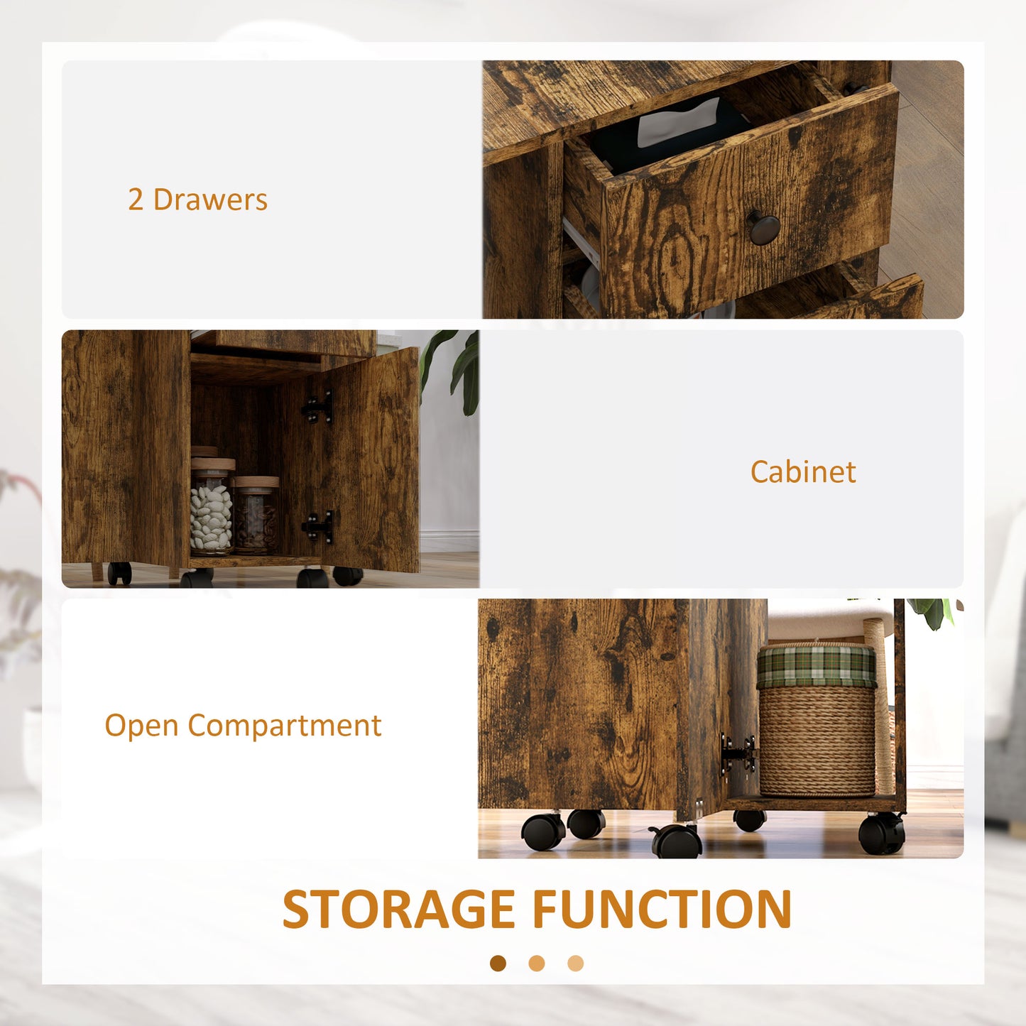 HOMCOM Multi Storage Six Person Drop Leaf Dining Table Rustic Brown With Drawers Shelf And Cabinet