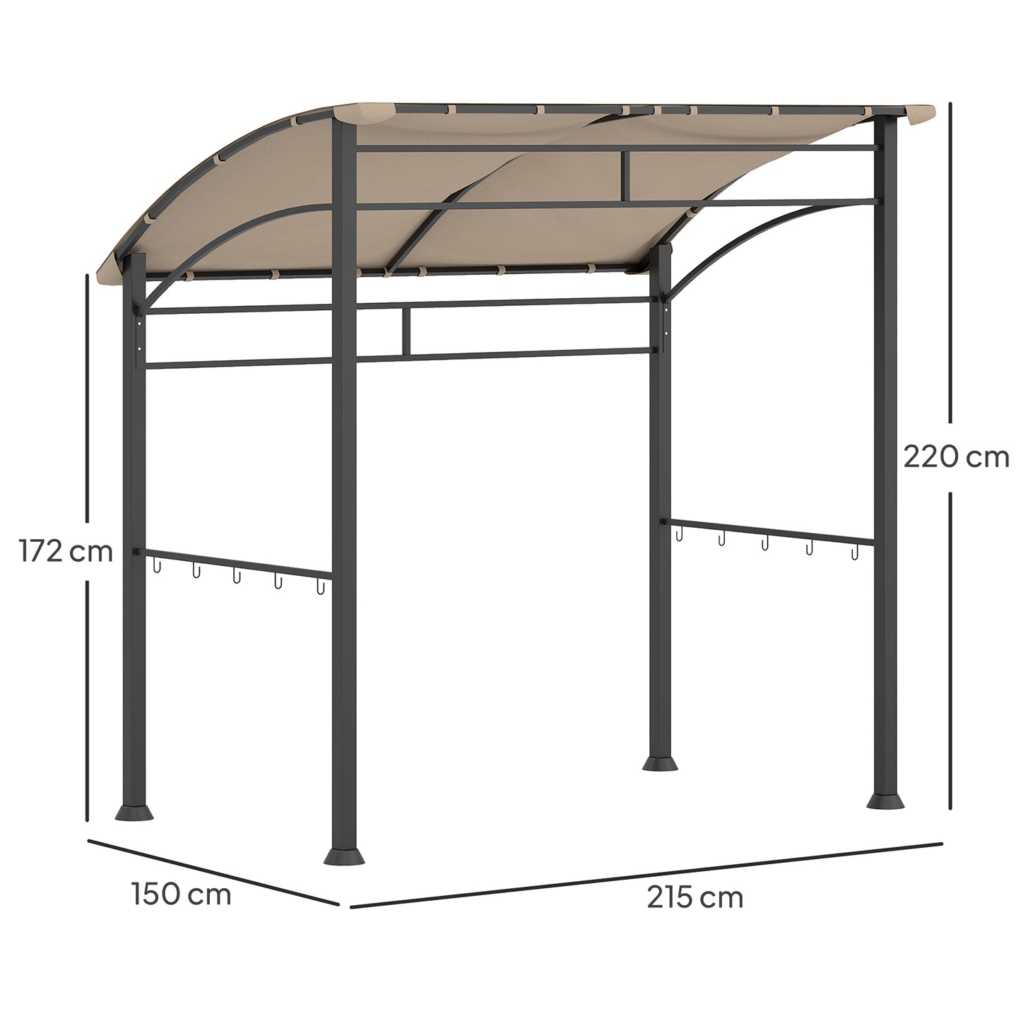 Outsunny 2.2m X 1.5m BBQ Gazebo Tent With Metal Frame Curved Canopy And 10 Hooks Outdoor Shade Khaki