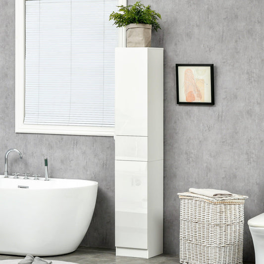 Kleankin White Tall Bathroom Cabinet with Adjustable Shelves and Storage Drawer - ALL4U RETAILER LTD