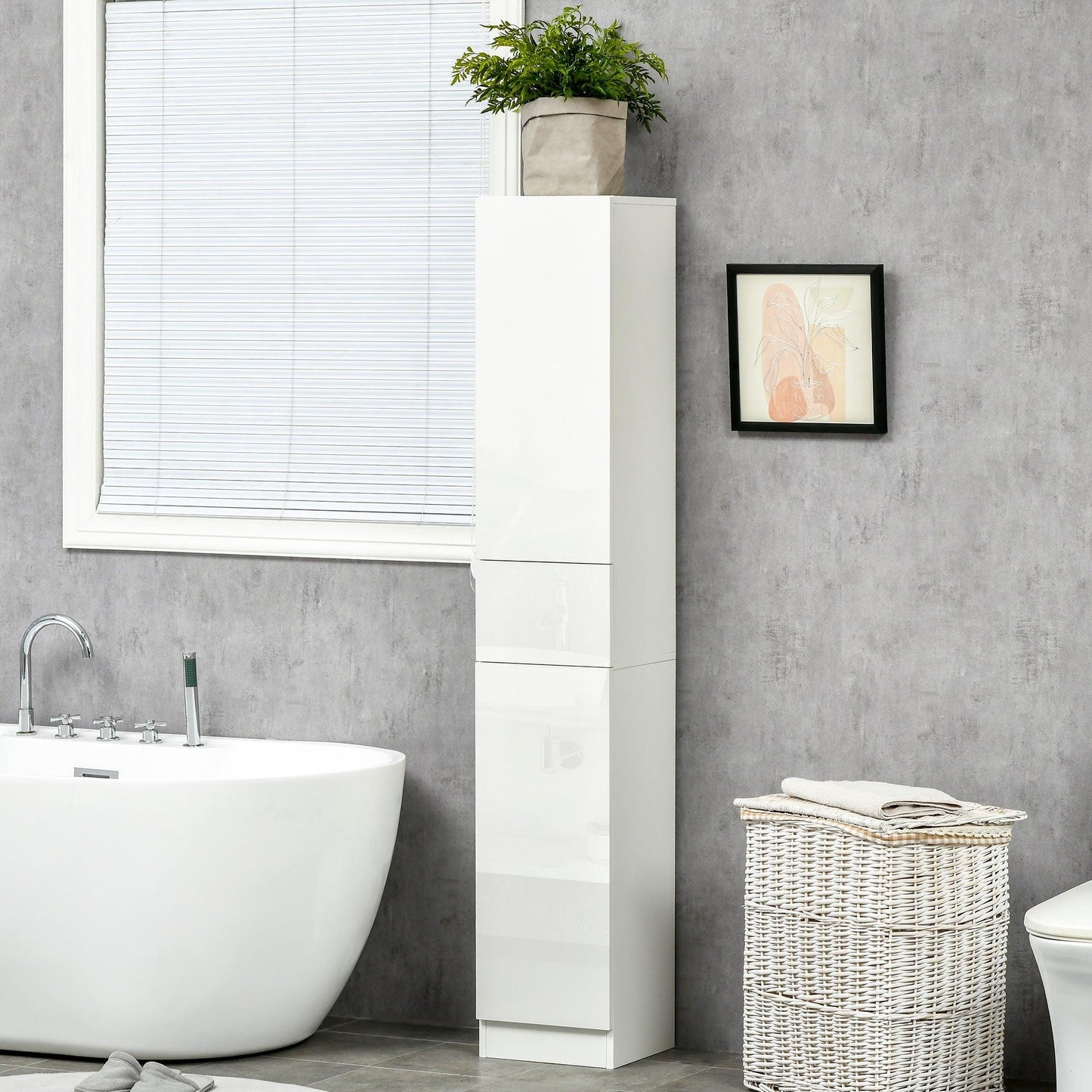 Kleankin White Tall Bathroom Cabinet with Adjustable Shelves and Storage Drawer - ALL4U RETAILER LTD