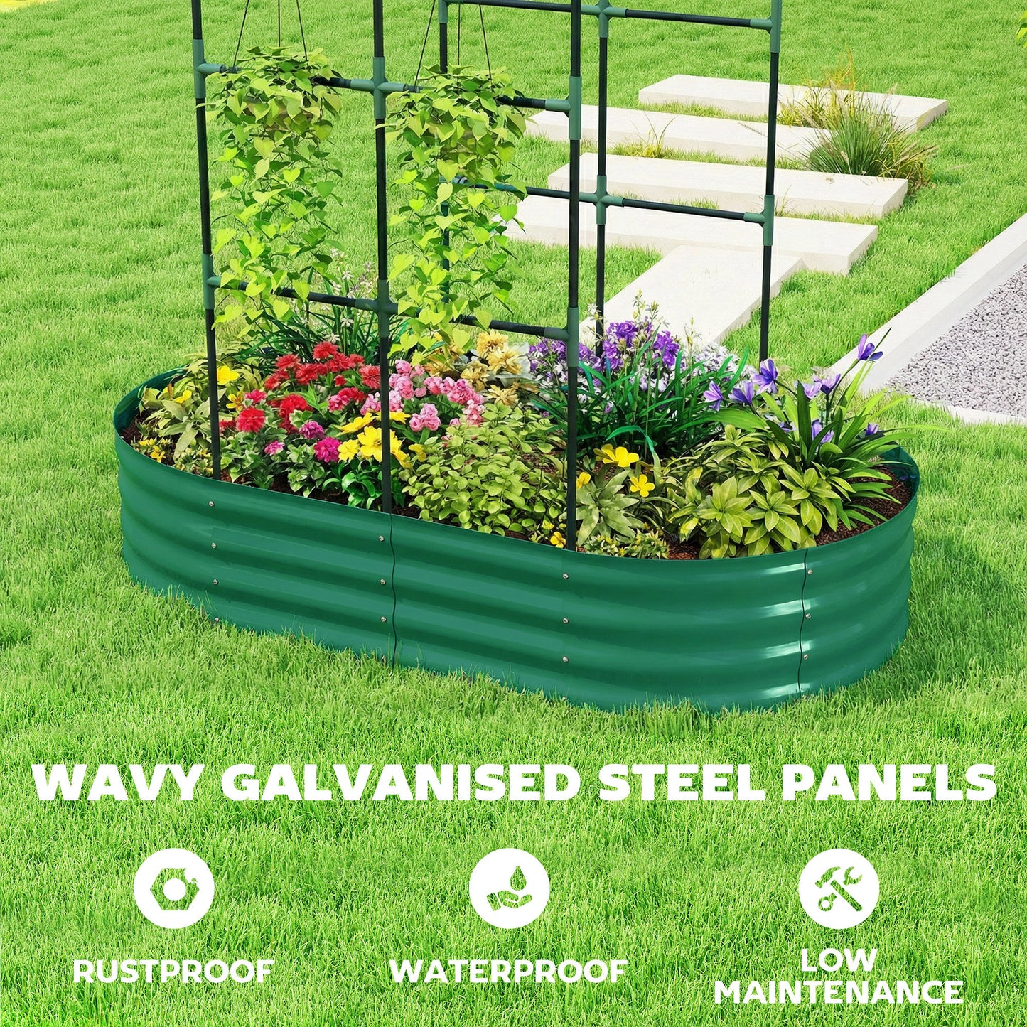 Outsunny Galvanised Raised Garden Bed With Arched Trellis 5x3x6 Ft Open Bottom Metal Garden Bed Green