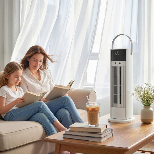 HOMCOM 16 Inch Mist Tower Fan With DC Motor 3 Speeds 90 Degree Oscillation 10 Hour Timer For Bedroom And Home Office