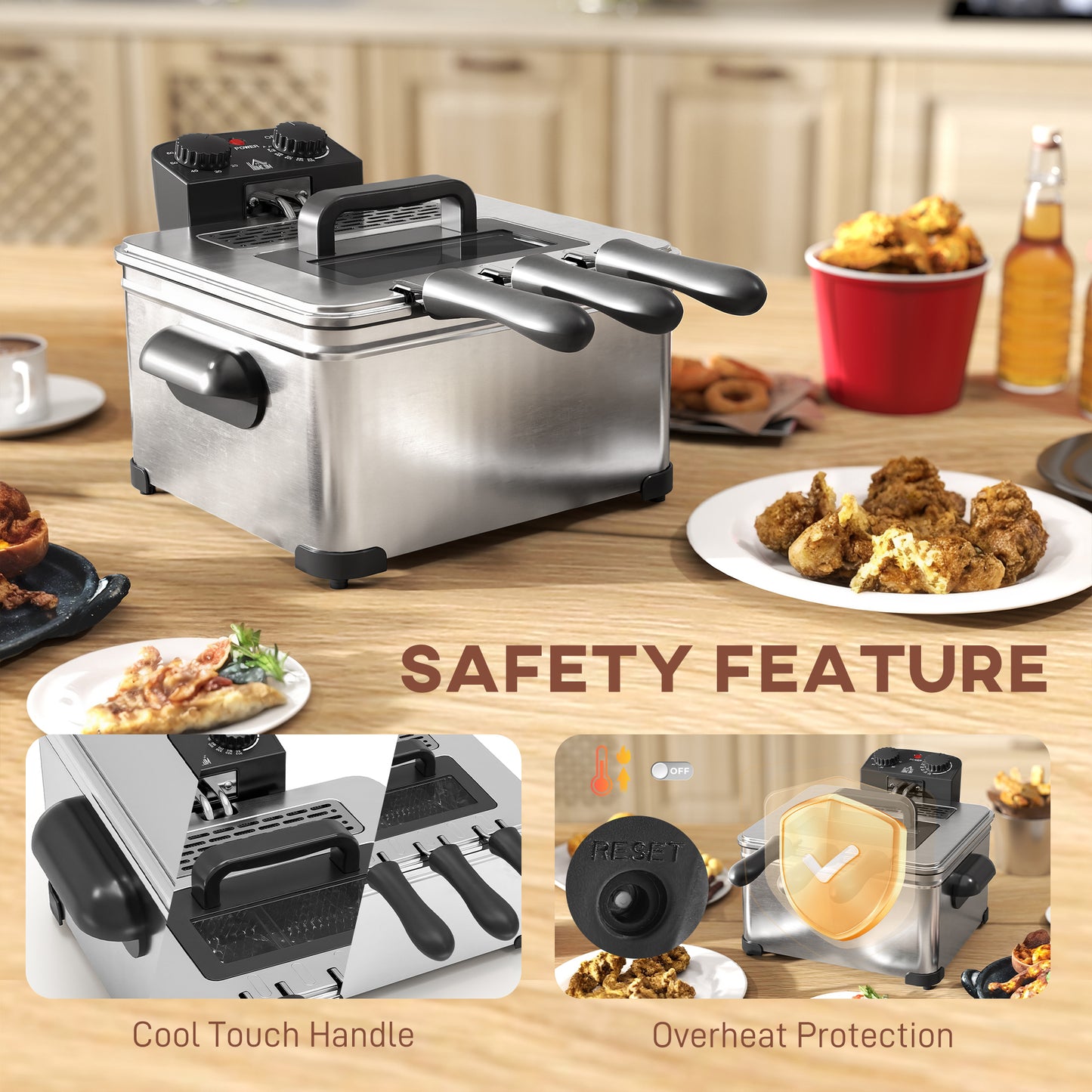 HOMCOM 5 Litre Stainless Steel Deep Fryer 2000W With Adjustable Temperature 150-190 C And 60 Min Timer Viewing Window