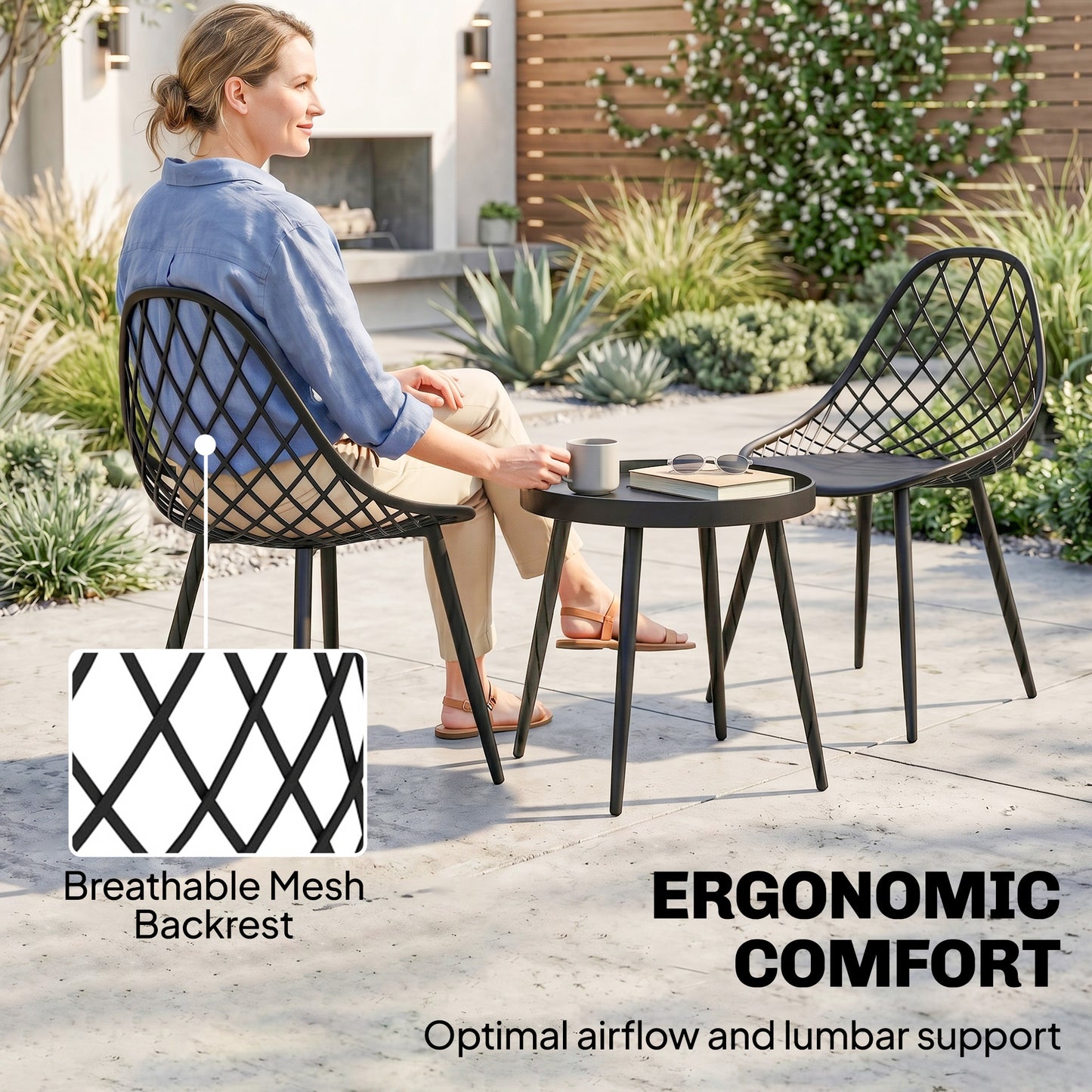Outsunny 3 Piece Outdoor Bistro Set With 2 Chairs And Round Table For Garden Balcony Porch Black