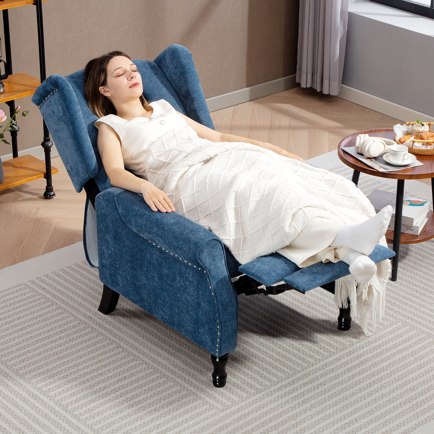 HOMCOM 150 Degree Reclining Vintage Armchair With Footrest In Royal Blue Tufted Back Lounger