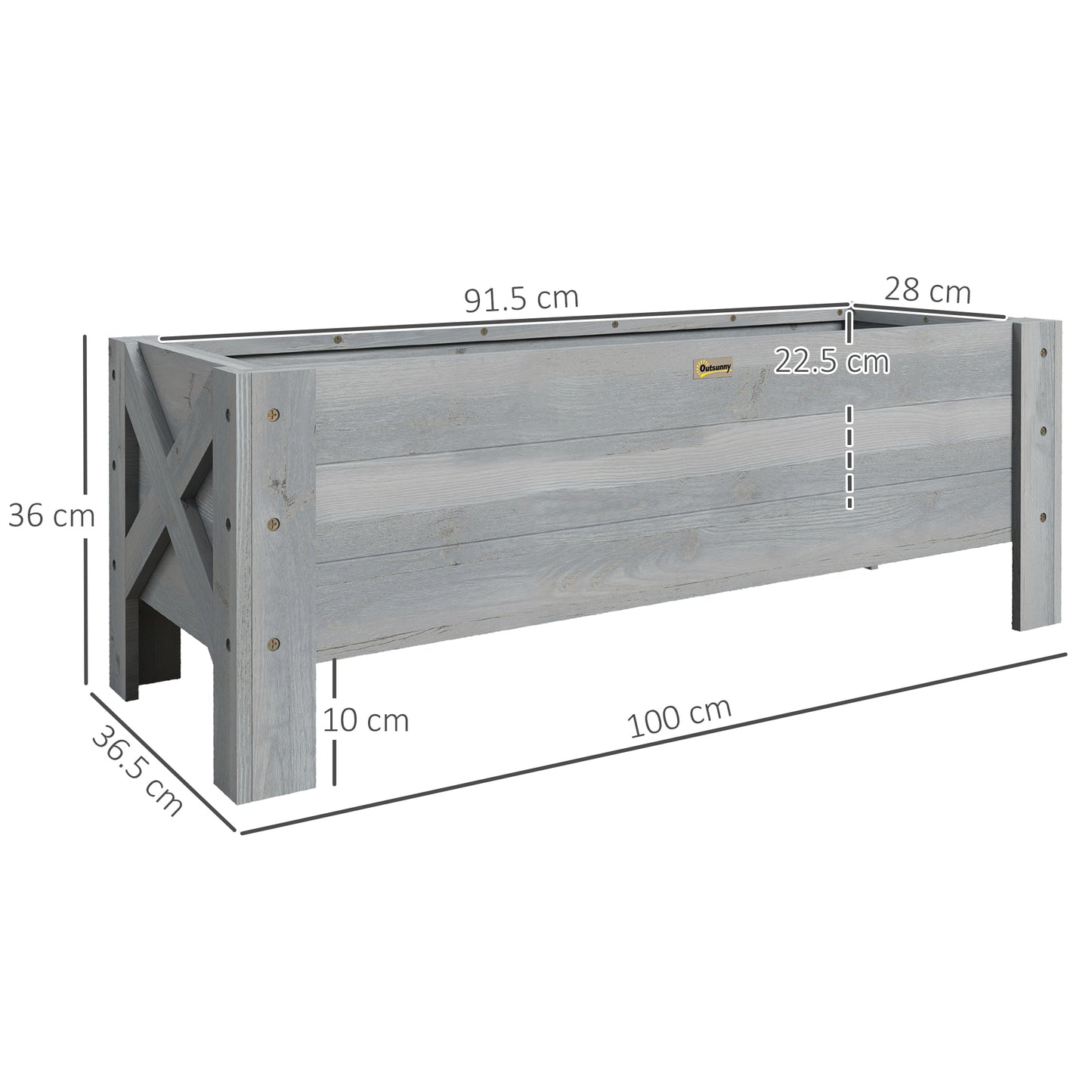 Outsunny 58L Garden Raised Bed Planter Fir Wood Outdoor Patio For Flowers And Vegetables Grey 100 By 36 By 36 Cm