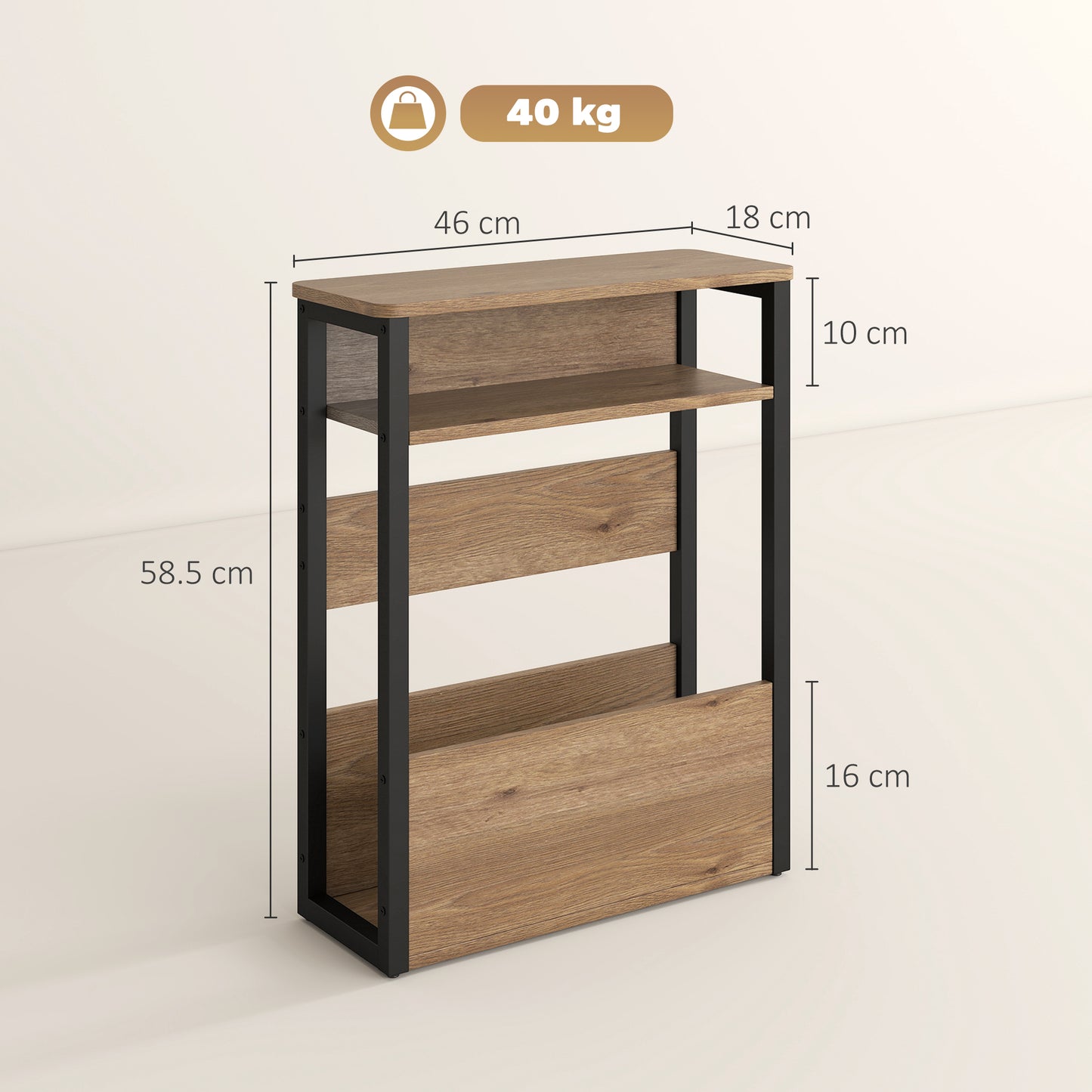 HOMCOM Industrial Style Side Table Black Walnut Brown With Two Shelves Nightstand Sofa Table