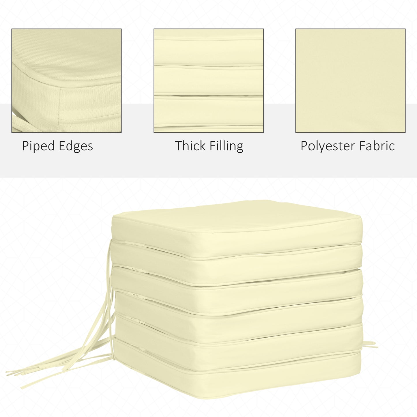 Outsunny 6 Piece Chair Cushions Set 42x42x5 cm Grey UV Resistant Removable Covers Water Stain Mildew Fade Resistant