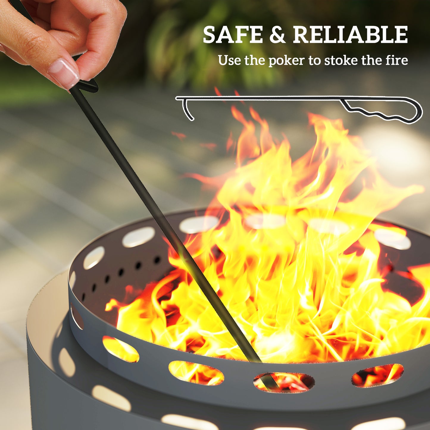 Outsunny Smokeless Fire Pit 48.5cm Portable Wood Burning Firepit With Poker For Garden Camping Bonfire Metal Dark Grey