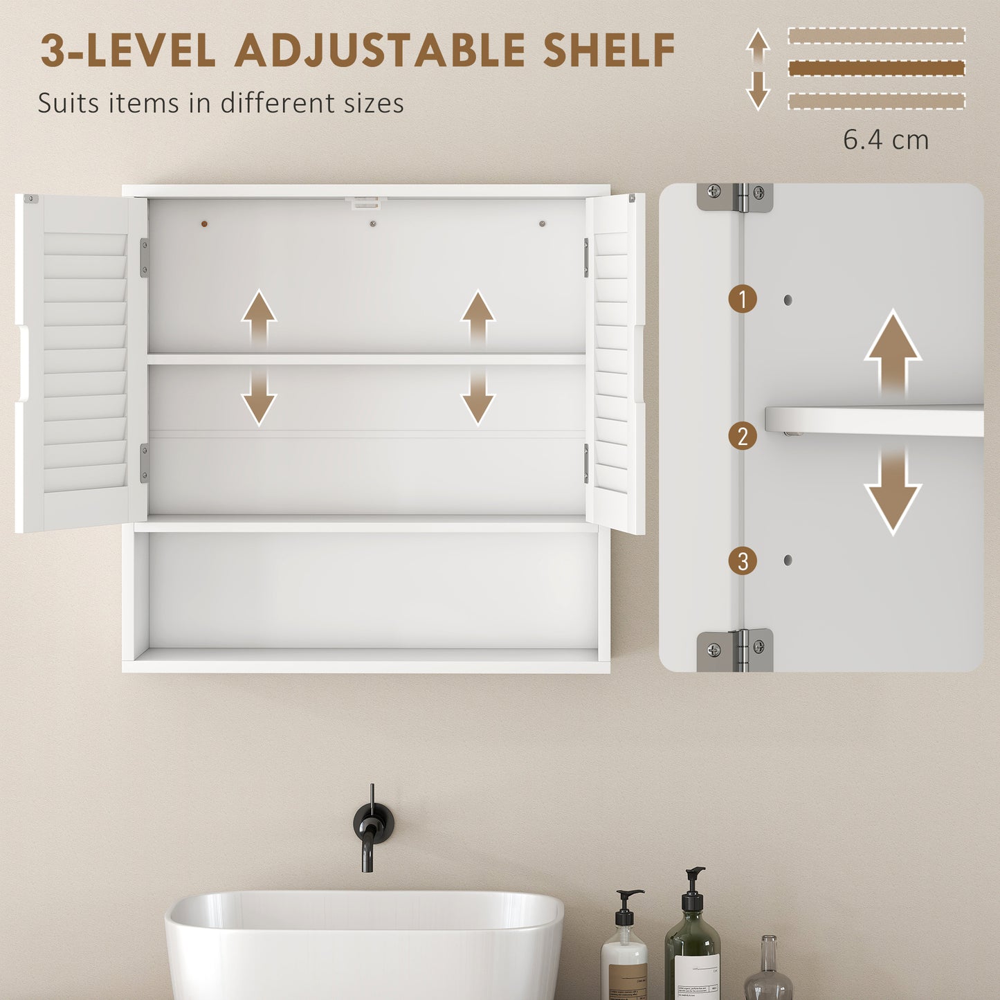 HOMCOM Wall Mounted Bathroom Cabinet With Adjustable Shelves White 60 x 20 x 60 cm