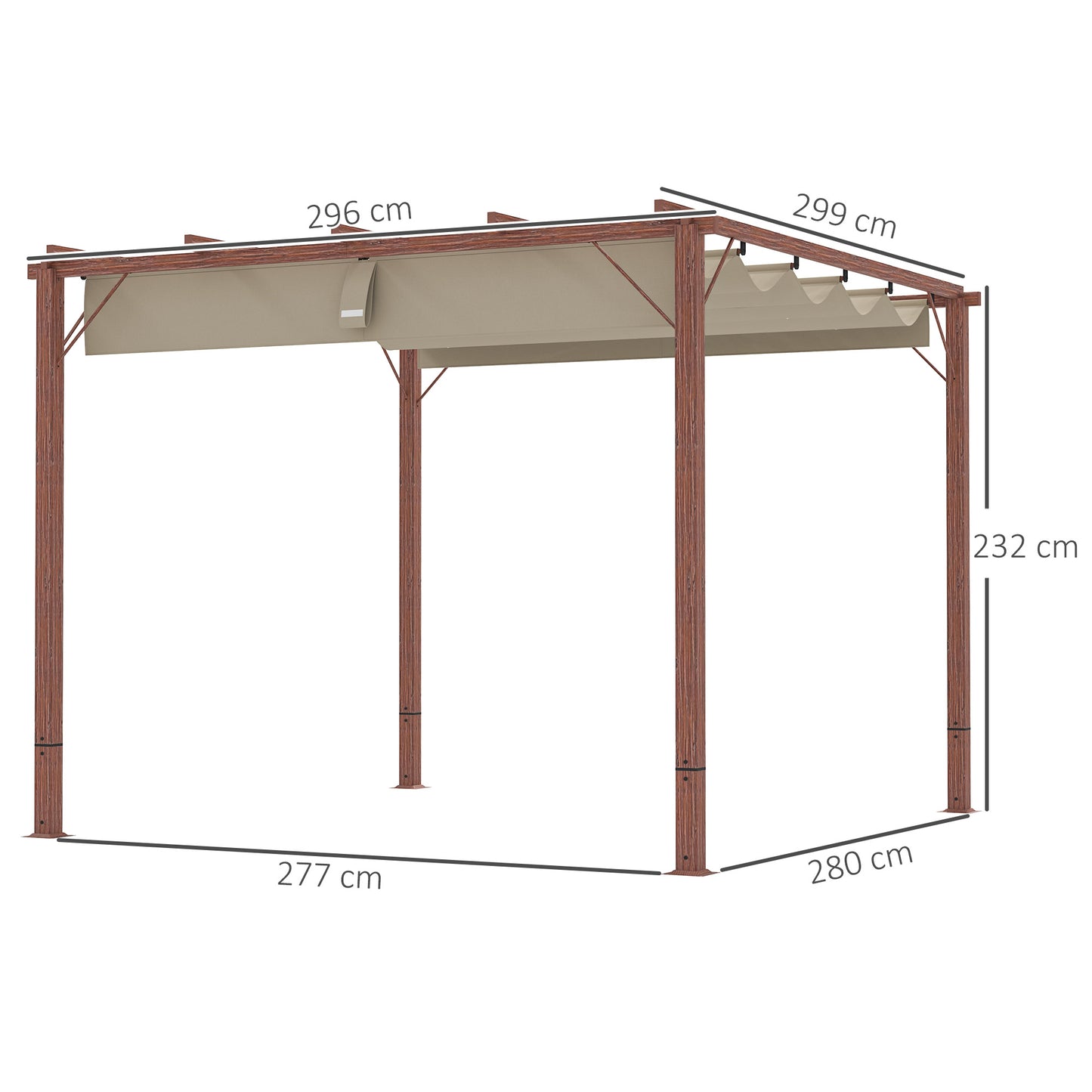 Outsunny 3 x 3 m Retractable Roof Pergola With Aluminum Frame And Natural Wood Finish