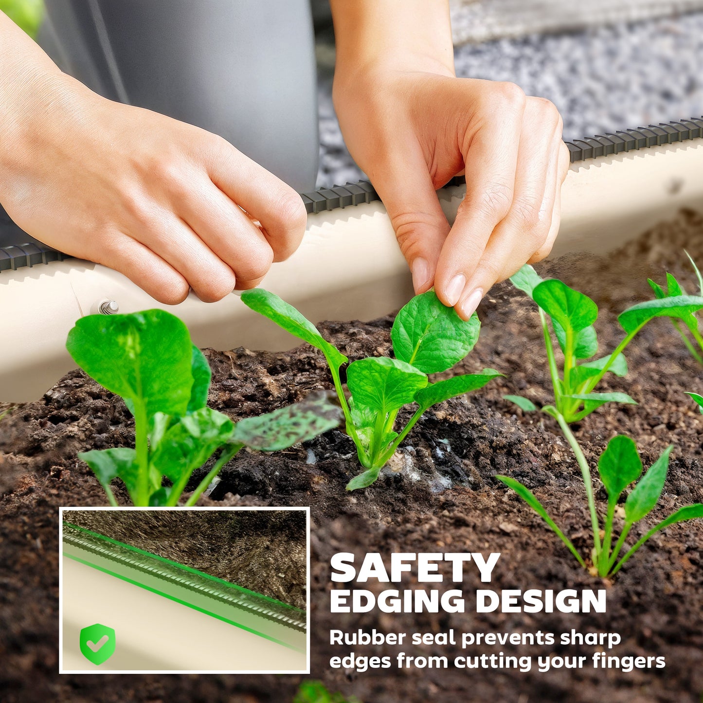 Outsunny Galvanised Raised Garden Bed With Safety Edging Cream White Outdoor Planter For Flowers Herbs Succulents
