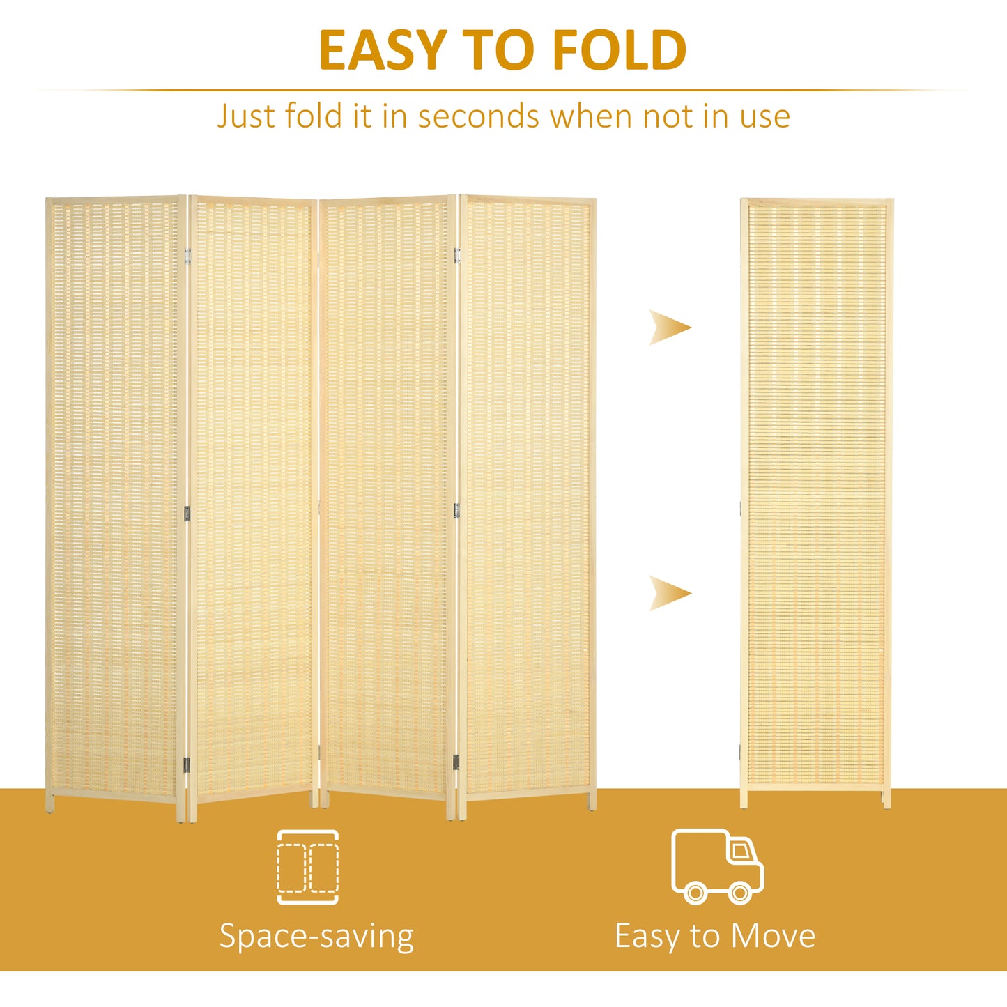 HOMCOM Stylish 4-Panel Folding Room Divider Screen for Privacy and Decoration, 180 x 180cm, Natural Wood Finish - ALL4U RETAILER LTD