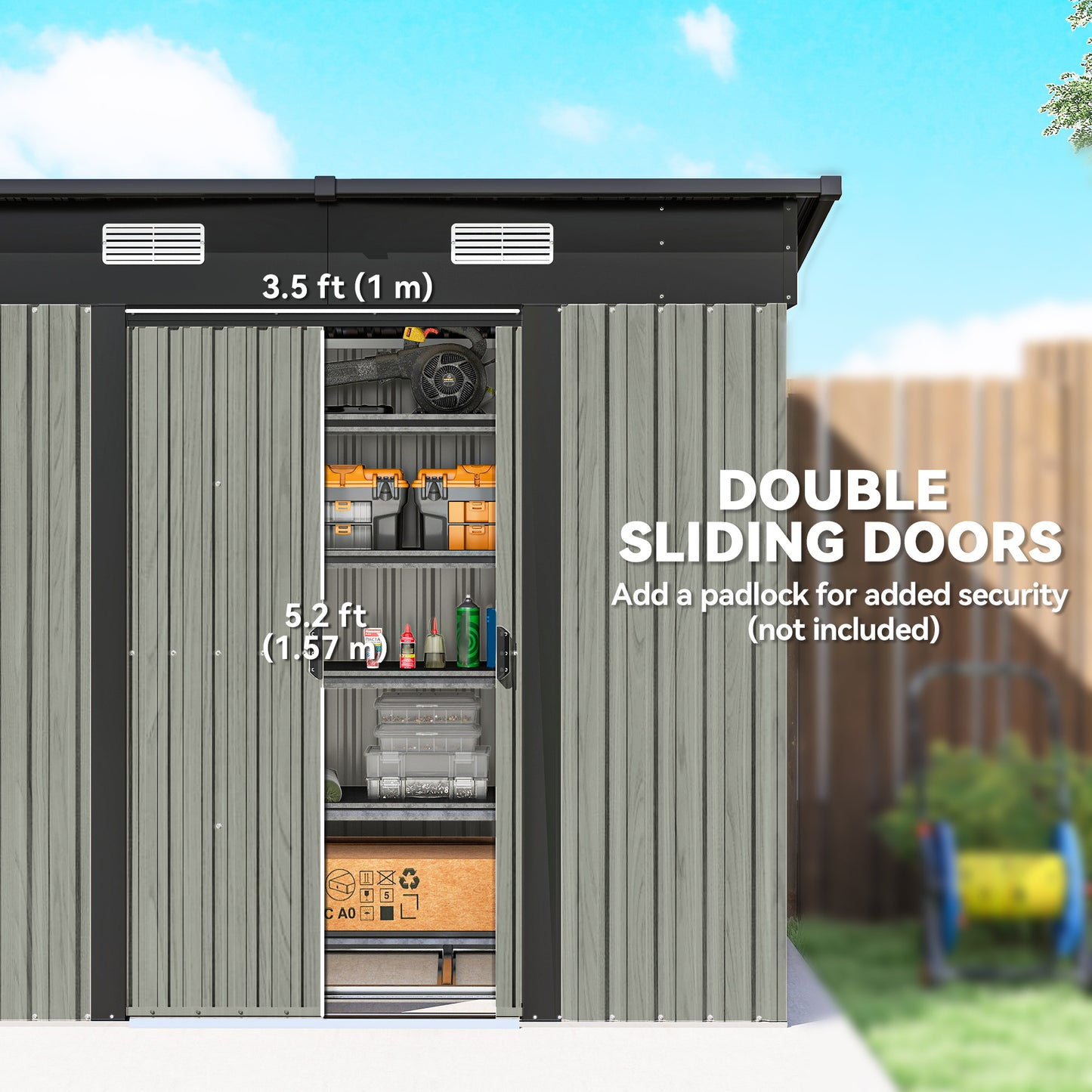 Outsunny 7 x 4ft Outdoor Storage Shed With Foundation Kit Lean To Metal Garden Shed Light Grey for Log Tools Bike