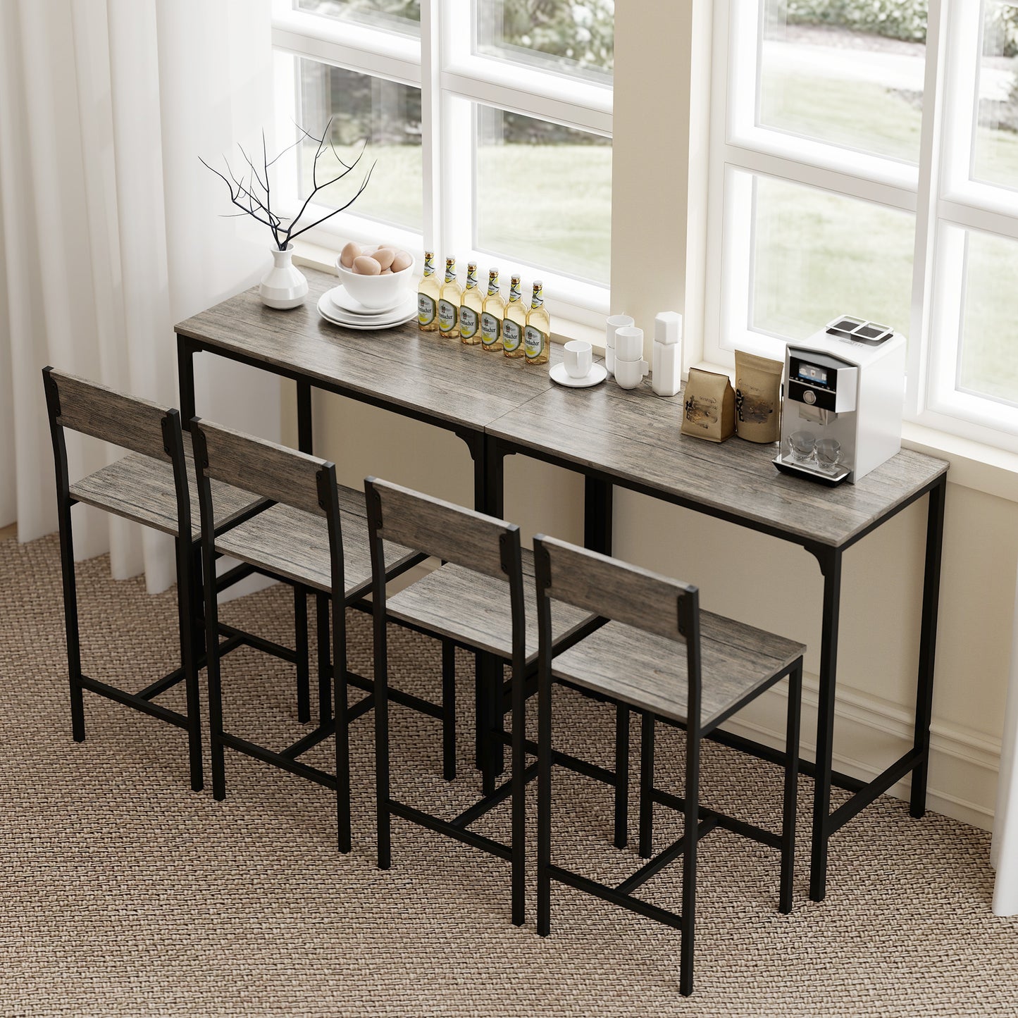 HOMCOM 3 Piece Bar Table Set With 2 Stools Industrial Breakfast Bar Set With Footrests And Backrests For Dining Room