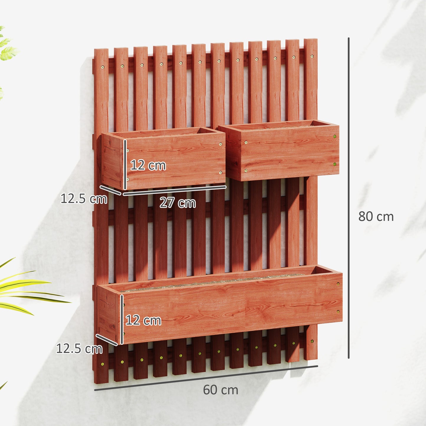 Outsunny Wall Mounted Wooden Garden Planter with Trellis and Drainage Holes Three Planter Boxes for Patio Brown