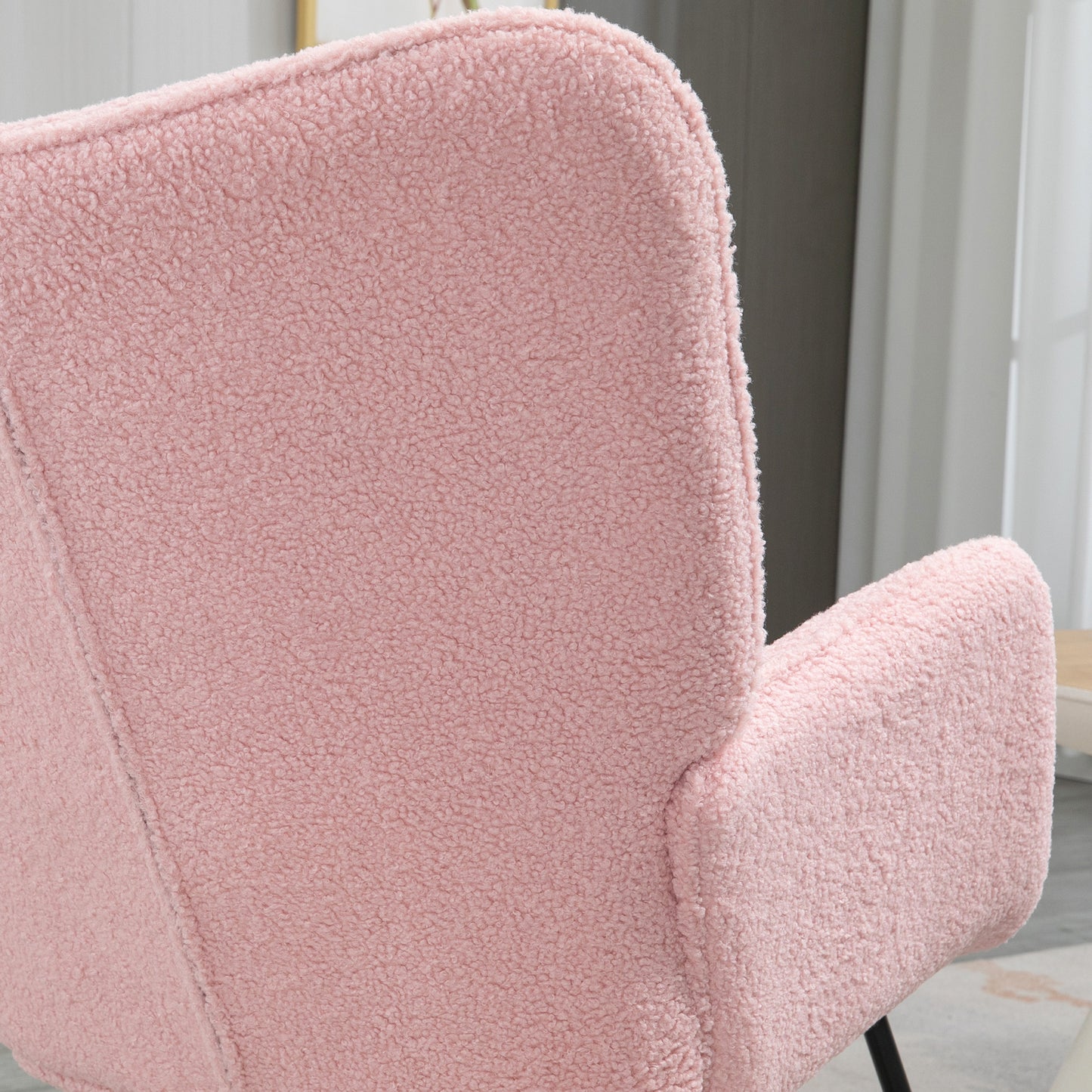 HOMCOM Soft Fleecey Rocking Wingback Chair Pink Large Plush Comfort With High Back And Armrests