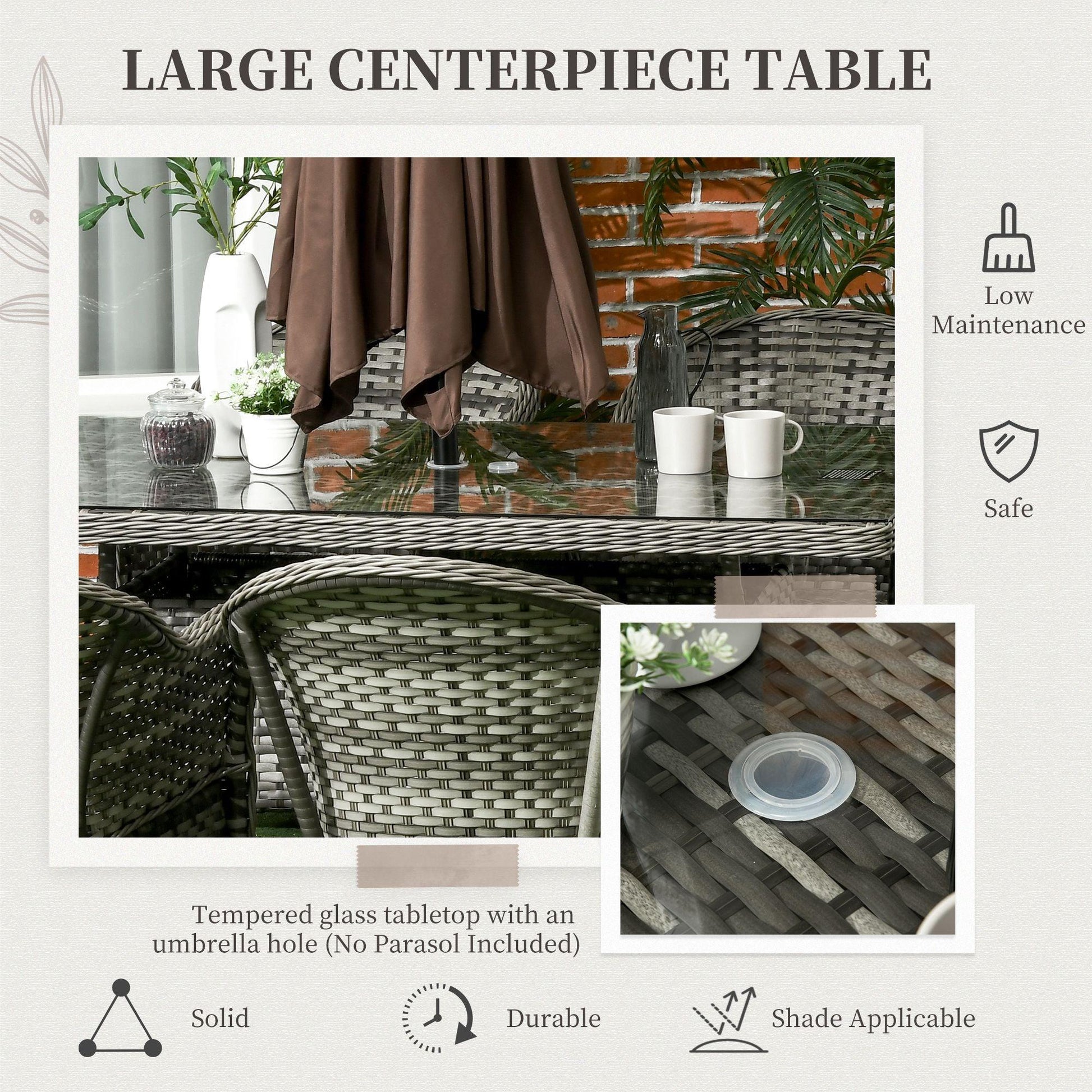 Outsunny 7-Piece Grey Rattan Patio Dining Set with Umbrella Hole - ALL4U RETAILER LTD