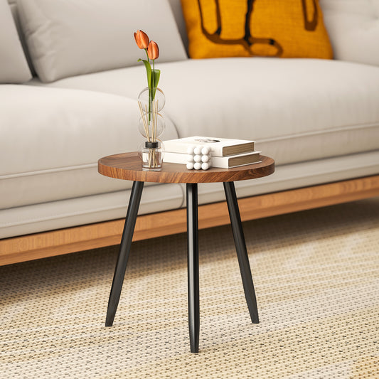 HOMCOM Modern Round Coffee Table With Steel Frame For Small Space Living Room And Bedroom Walnut Wood Effect