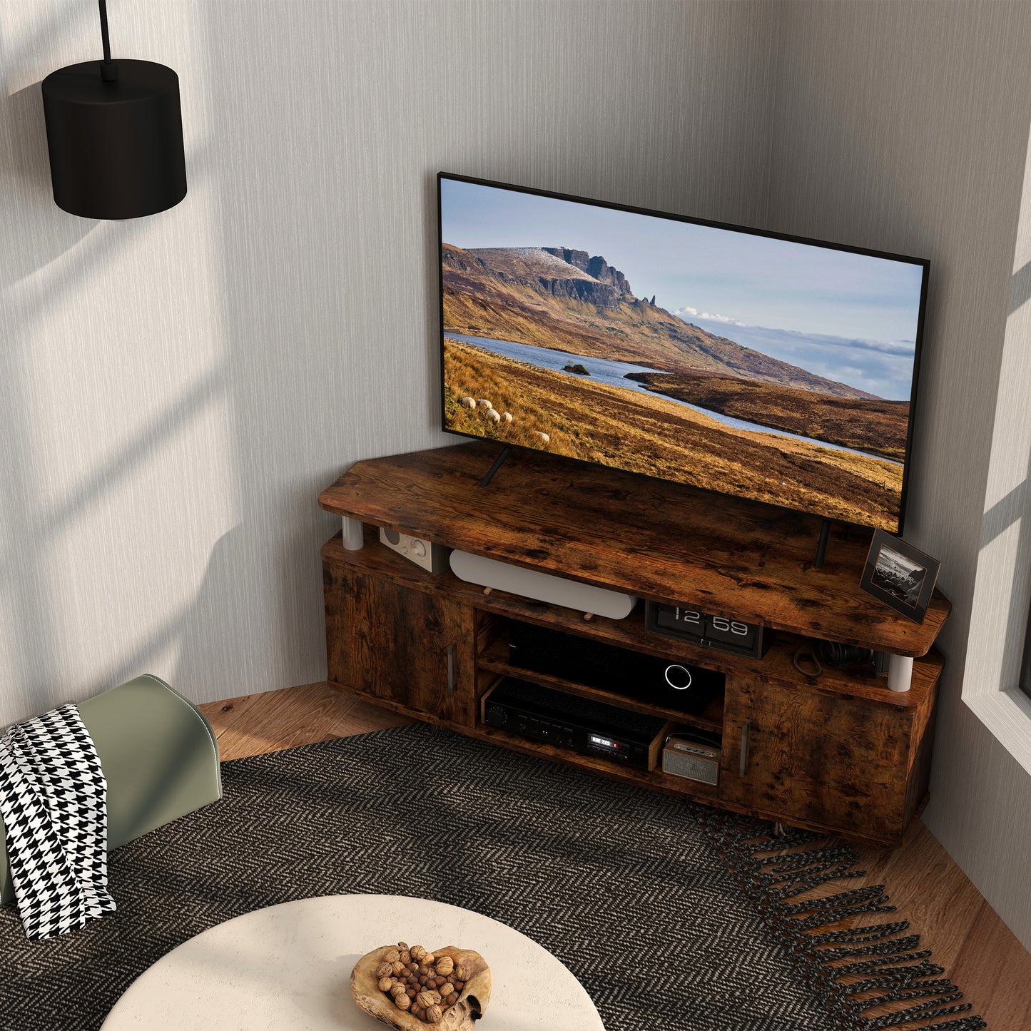 HOMCOM TV Unit Cabinet For TVs Up To 55 Inches With Storage Shelves And Cupboard Rustic Brown Entertainment Centre