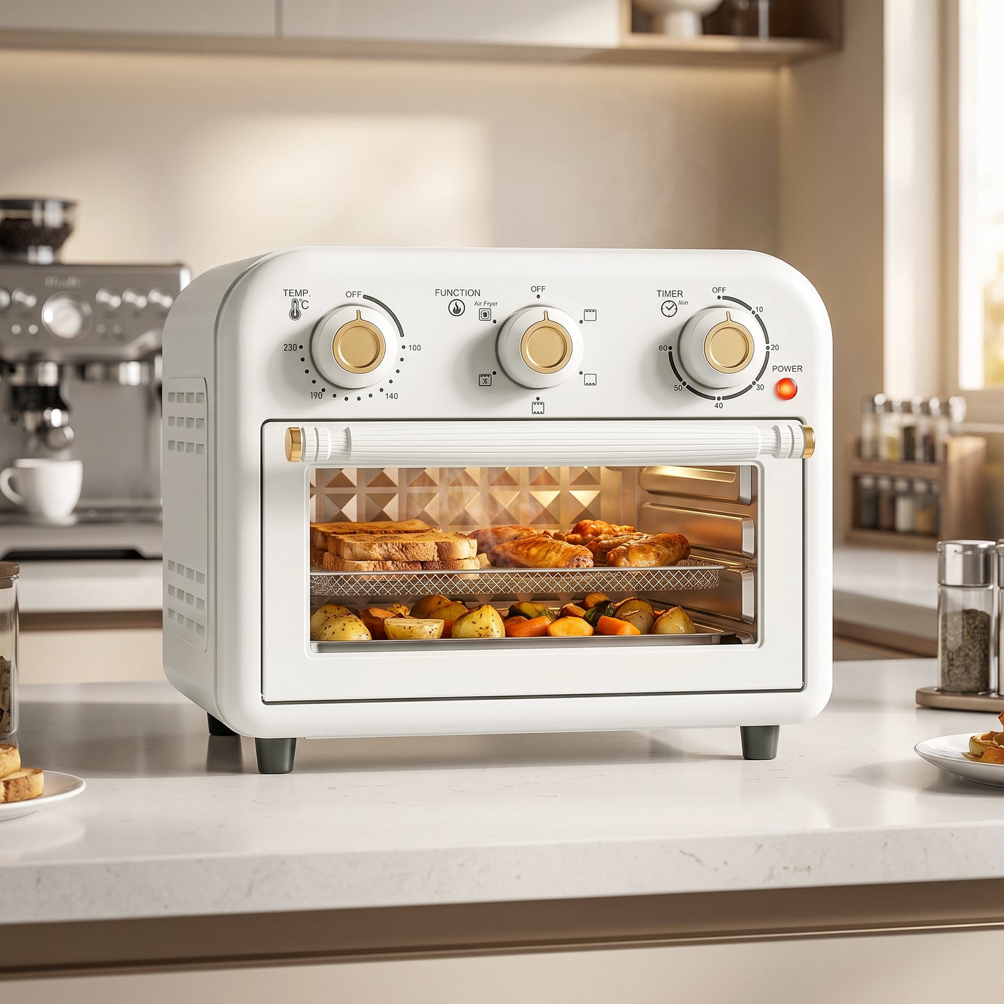 HOMCOM 12 L Air Fryer Toaster Oven With Convection, Adjustable Temperature And Timer, Cream White Countertop Oven