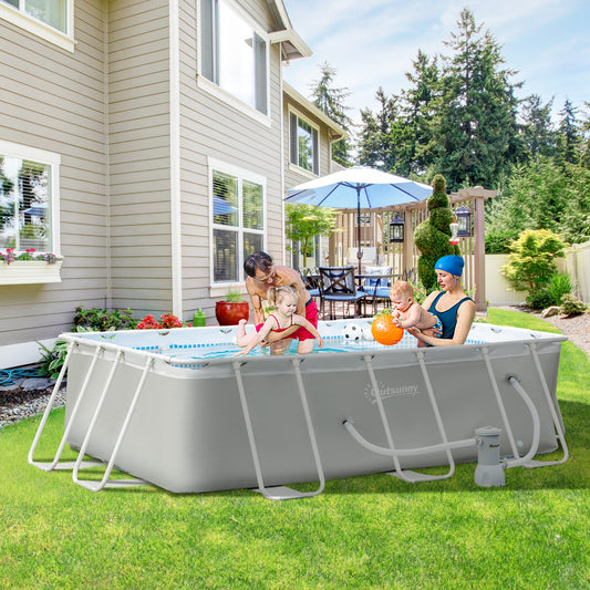 Outsunny Light Grey Rectangular Above Ground Swimming Pool with Filter Pump, 340 x 215 x 80 cm - ALL4U RETAILER LTD