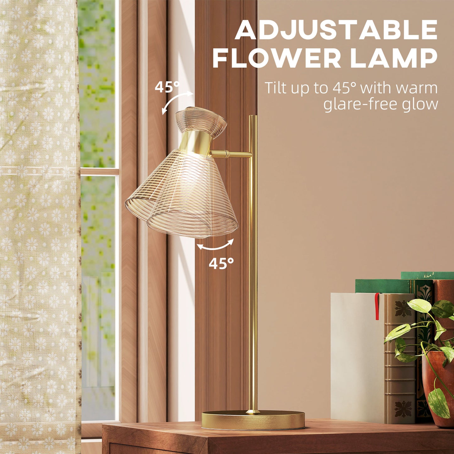 HOMCOM Modern Table Lamp Bedside Lamp With Adjustable Flower Shaped Head E27 Socket Gold Tone For Living Room Bedroom