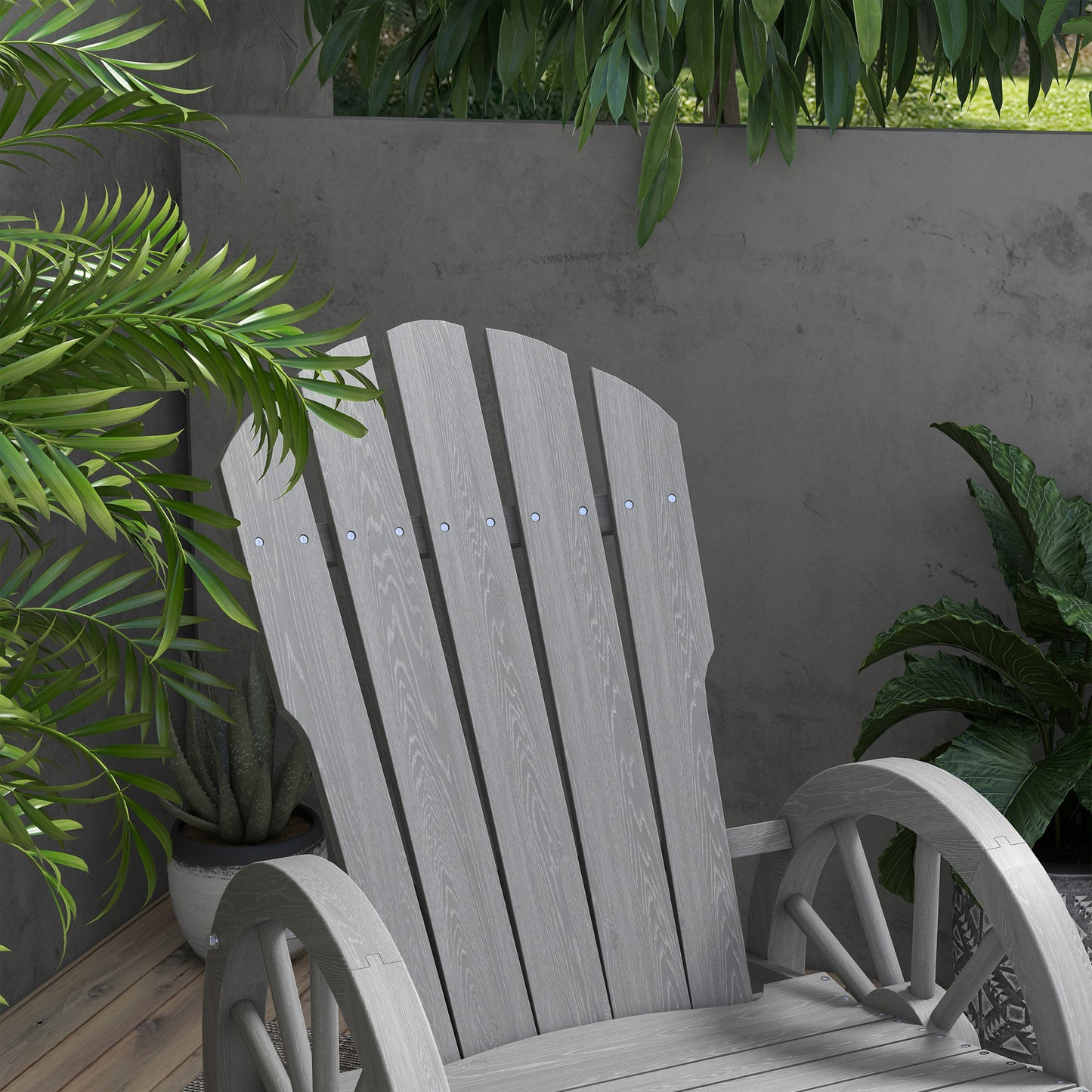 Outsunny Wooden Adirondack Rocking Chair Recliner Outdoor Garden Furniture Grey Patio Porch Rocker